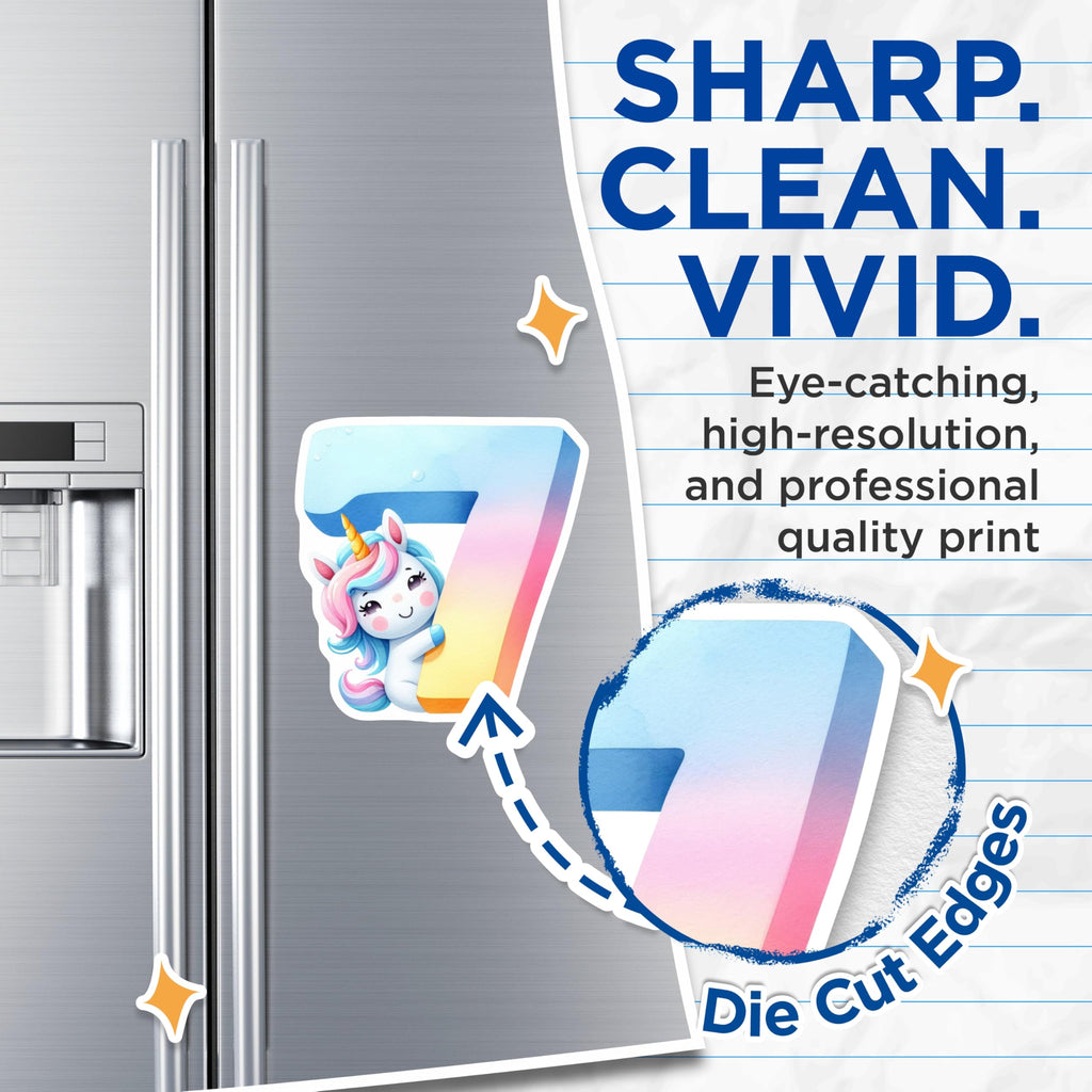 (2 Pack) Number 7 Unicorn Magnets - Cute Number Seven - Fridge Decor - 5" On Longest Side - Premium Magnet - for Cars, Refrigerators, Toolboxes, Lockers - Made in USA - MAG14223