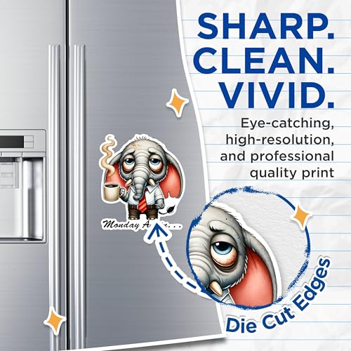 (2 Pack) Monday Again Elephant Magnets - Cute Coffee Lover Elephant Magnets - Funny Office Decor Magnets- 5" On Longest Side - for Fridges, Toolboxes, Cars - Made in USA - MAG2775