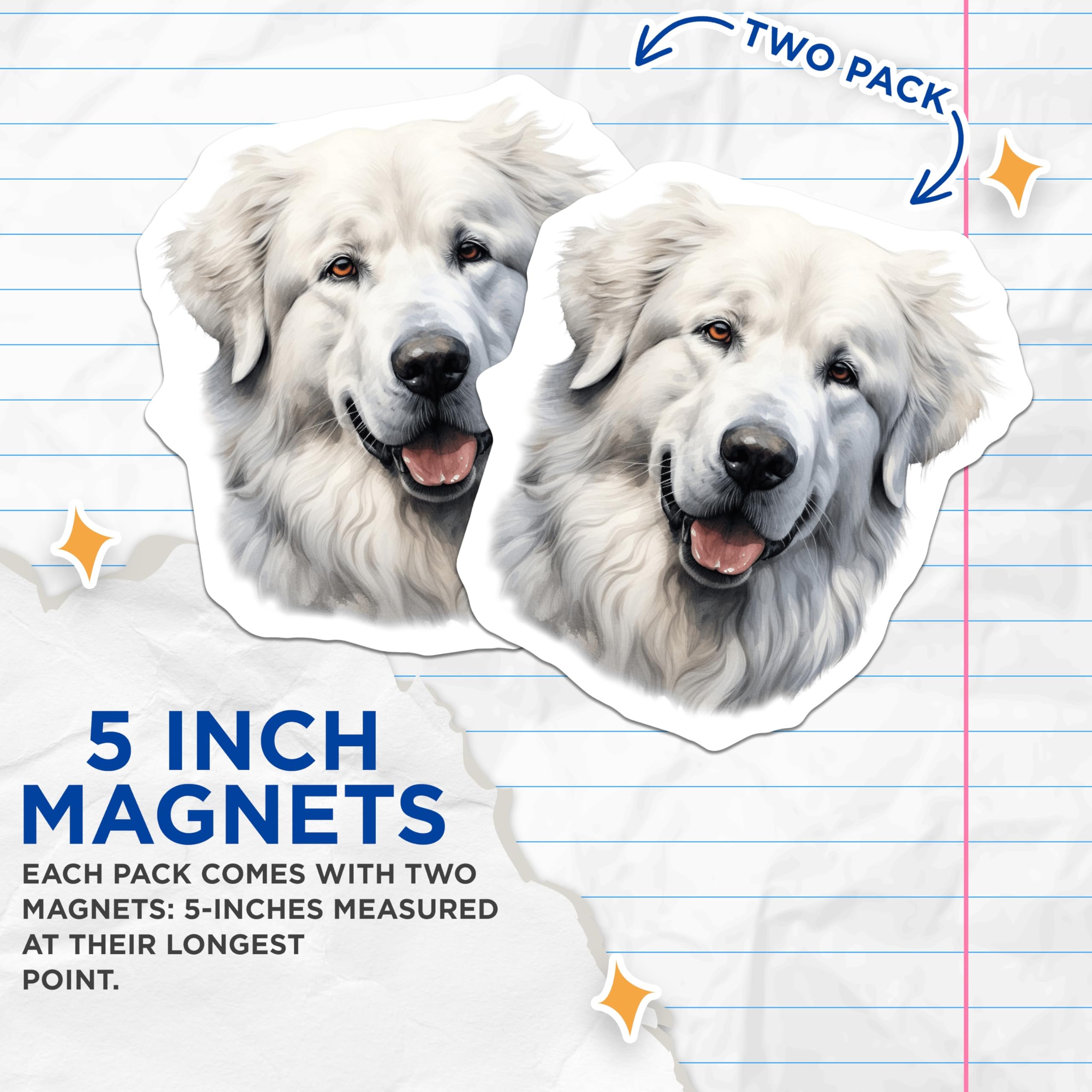 (2 Pack) Great Pyrenees Dog Magnets - Majestic White Dog Pet Art - Loyal Fluffy Canine Decor - Dog Lover Owner Present - 5 Inches On Longest Side - Thick Durable Magnet - Made in USA - MAG26177