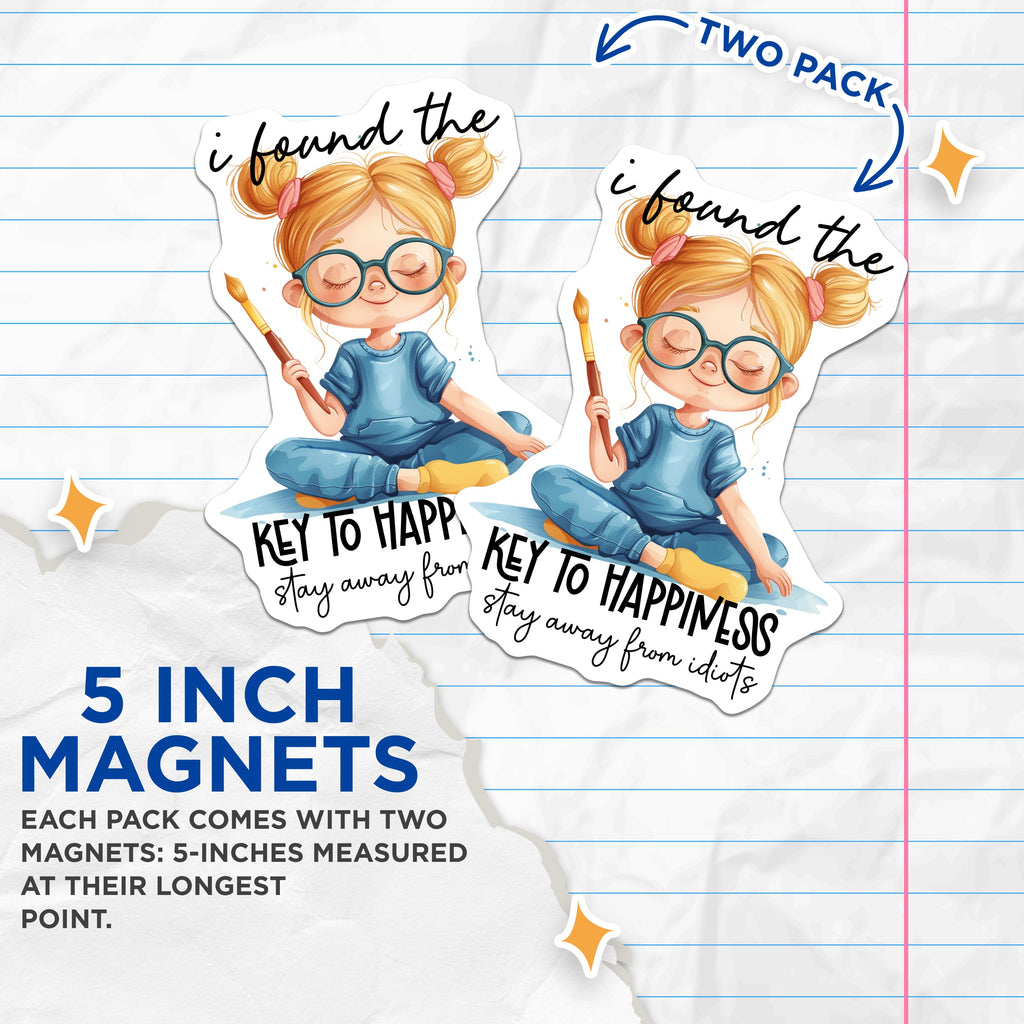 (2 Pack) Happiness Quote Magnets - Sarcastic Humor Artist Fridge Decor - Funny Introvert Painter Girl Witty Saying Magnets - 5" - Durable Magnet - Made in USA - MAG38287