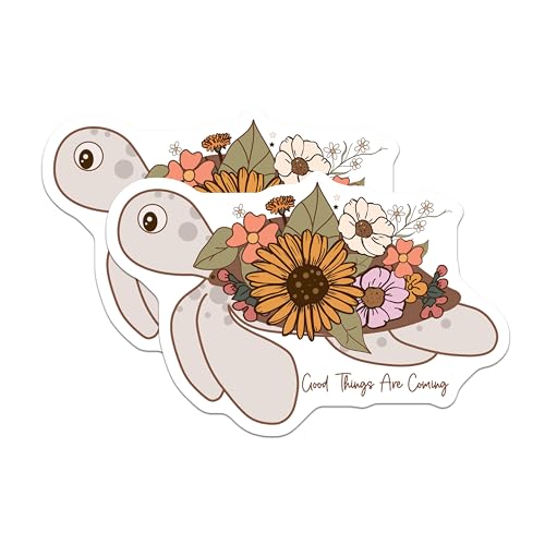(2 Pack) Sunflower Turtle Magnets - Inspirational Quote - Floral Design Cute Turtles - 5" On Longest Side - for Cars, Fridges, Toolboxes - Made in USA - MAG6972