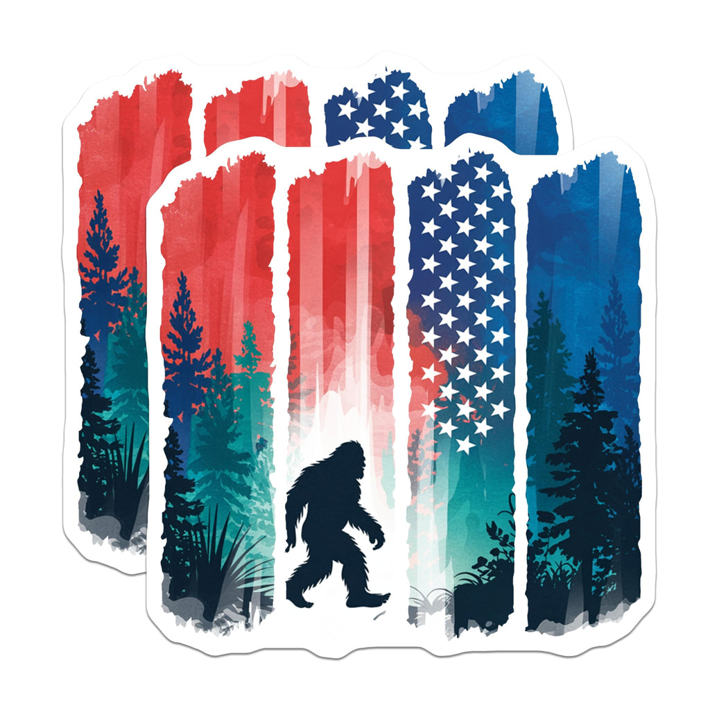 (2 Pack) Bigfoot American Flag Magnets - Patriotic Sasquatch Forest Decor - USA Cryptid Outdoor Art - 5 Inches On Longest Side - Thick Durable Magnet - Made in USA - MAG20777