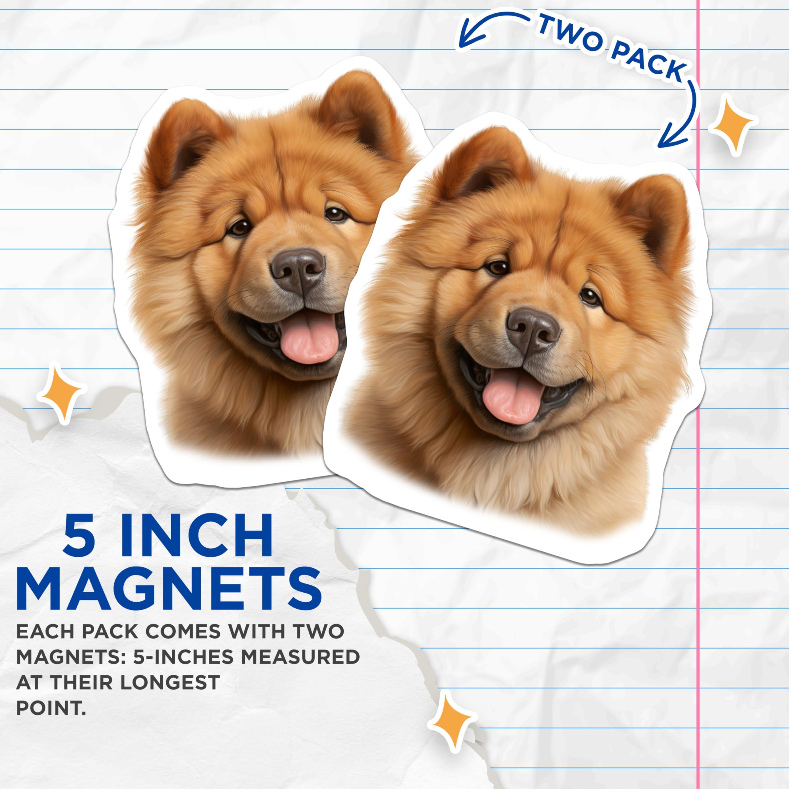 (2 Pack) Chow Chow Dog Magnets - Cute Fluffy Pet Owner Decor - Dog Mom Dad Appliance Fridge Locker Art - 5 Inches On Longest Side - Thick Durable Magnet - Made in USA - MAG30216