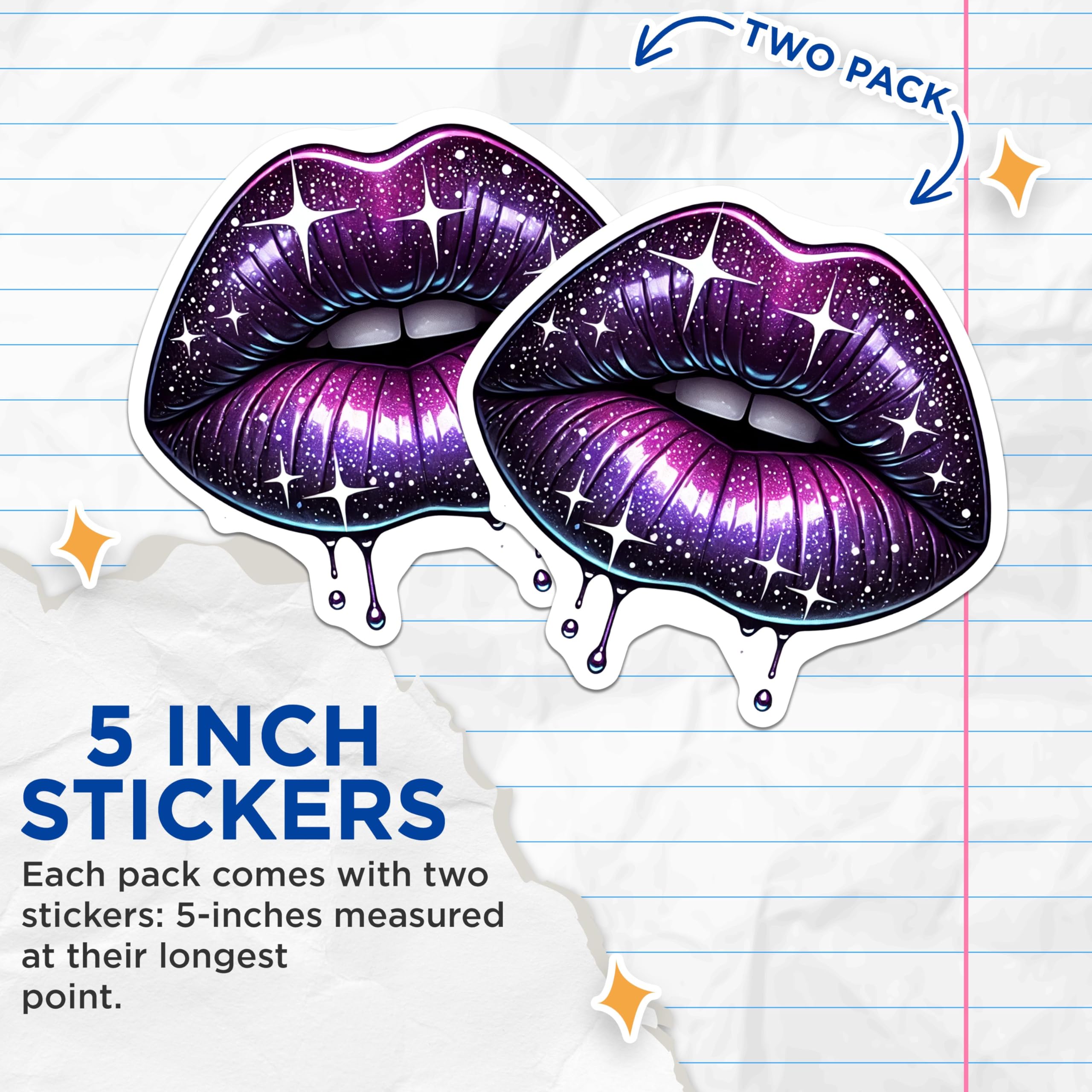 (2 Pack) Galaxy Lips Stickers - Purple Space Lips Stickers - Cosmic Lip Stickers - 5" On Longest Side - Sticks to Any Smooth Flat Surface - Made in USA - BMCS3547
