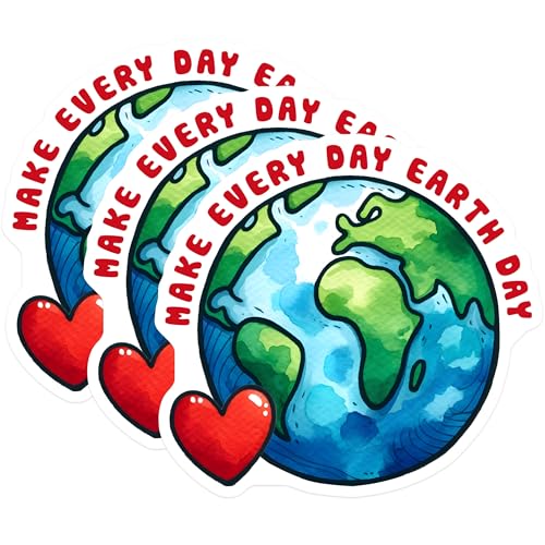 (3 Pack) Earth Day Decals - Make Every Day Earth Day - Planet Decals - 3 Inches On Longest Side - Easy Peel & Apply - Made in USA - 3MCS8516
