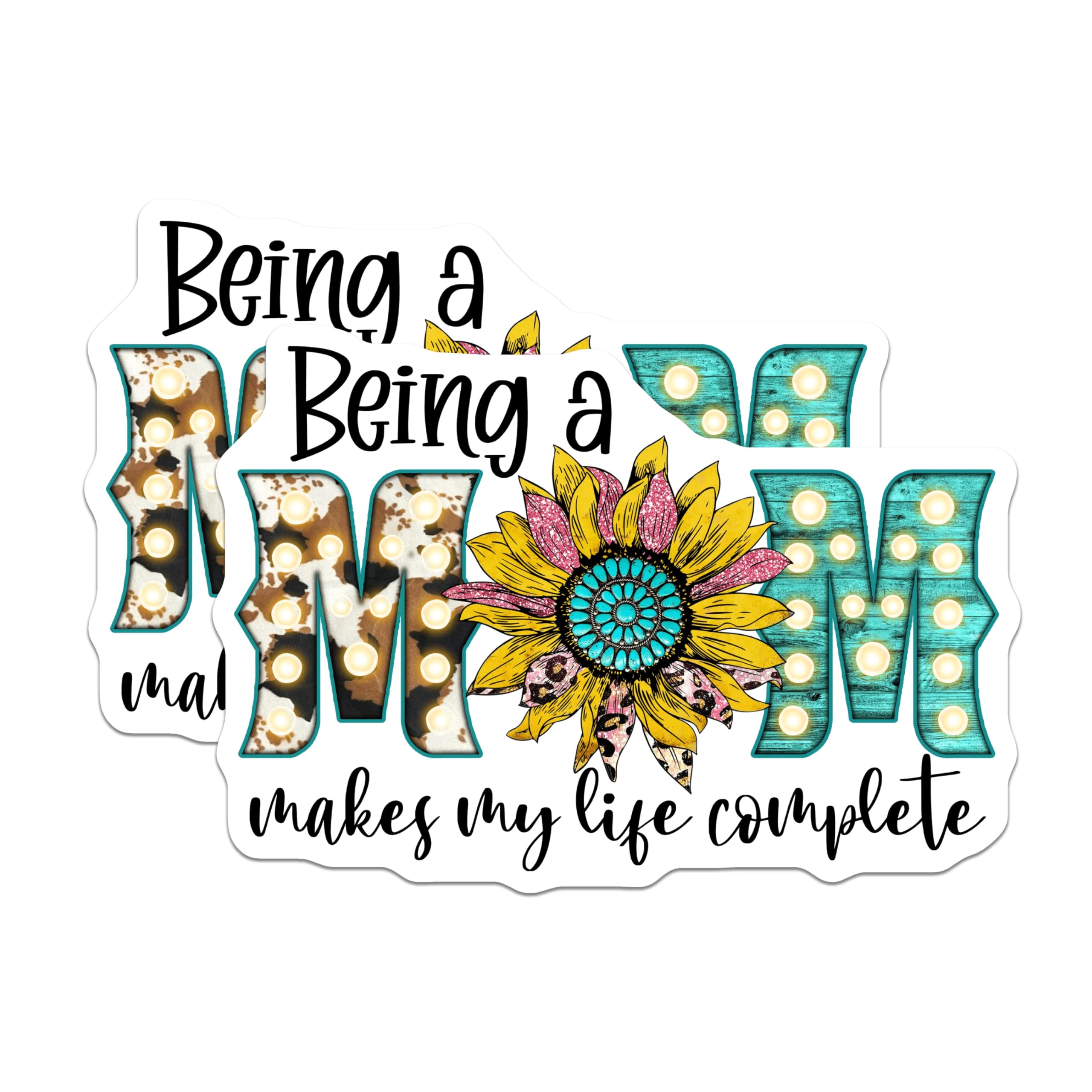 (2 Pack) Mom Life Magnets - Sunflower Cow Print - Mothers Day Decor - 5 Inches On Longest Side - Thick Durable Magnet - Made in USA - MAG25658