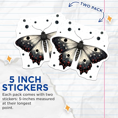 (2 Pack) Vintage Butterfly Stickers - Nature Insect Stickers - Retro Aesthetic Insect Decals - 5" On Longest Side - Sticks to Any Smooth Flat Surface - Made in USA - BMCS3391