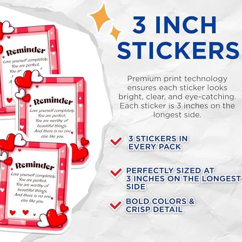 (3 Pack) Affirmation Decals - Self Love Reminder - Inspirational Saying - 3 Inches On Longest Side - Easy Peel & Apply - Made in USA - 3MCS7094