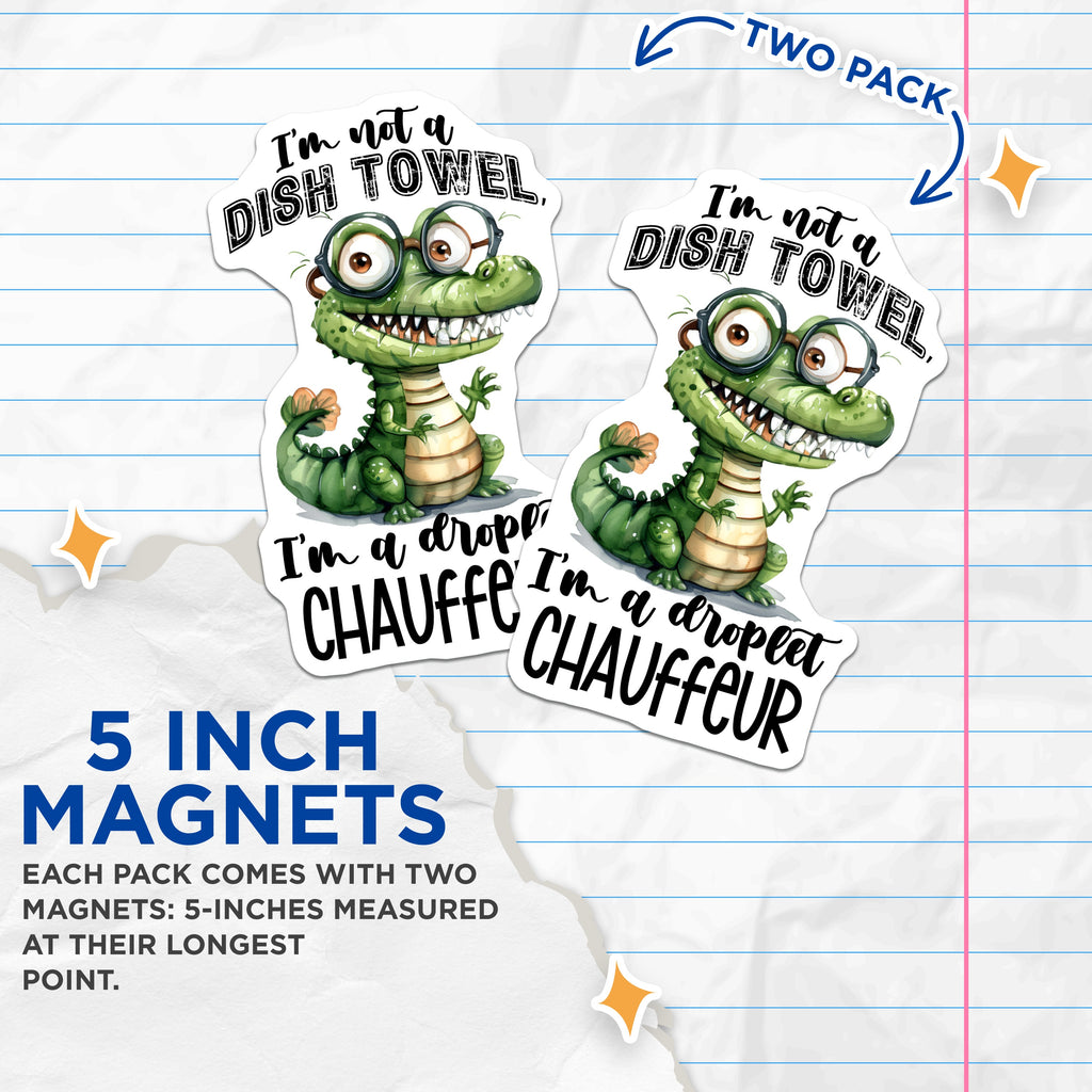 (2 Pack) Droplet Chauffeur Magnets - Funny Alligator Fridge Humor - Cute Crocodile Animal Lover Decor - 5 Inches On Longest Side - Thick Durable Magnet - Made in USA - MAG37285