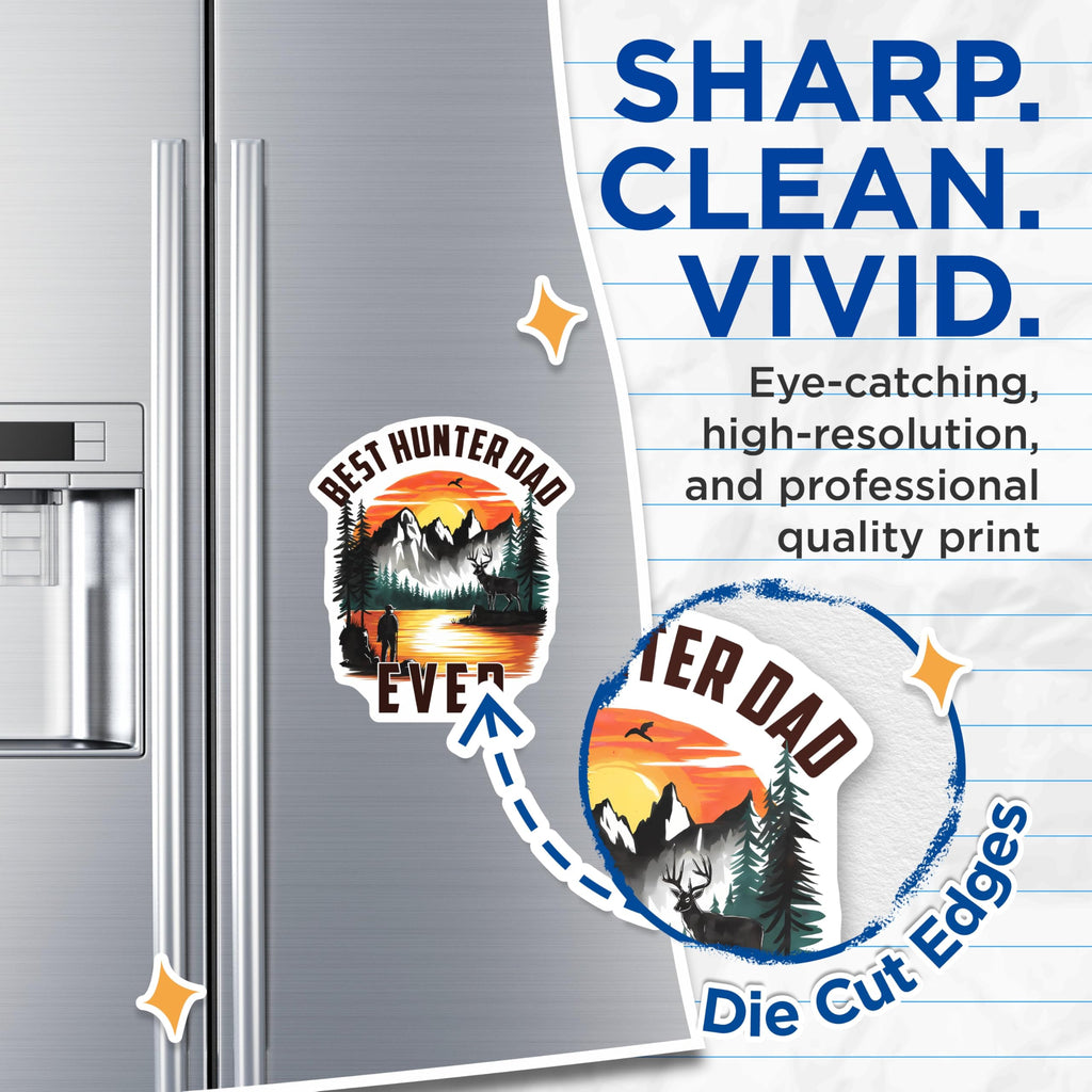 (2 Pack) Hunter Dad Magnets - Outdoorsman Father - Deer Hunting Fridge Decor - 5" On Longest Side - Premium Magnet - for Cars, Refrigerators, Toolboxes, Lockers - Made in USA - MAG14481