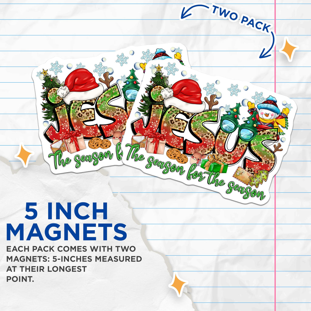 (2 Pack) Jesus Christmas Magnets - Christian Holiday Decor - Festive Religious Kitchen Accessories - 5 Inches On Longest Side - Thick Durable Magnet - Made in USA - MAG23901