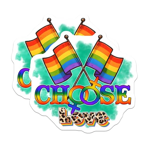 (2 Pack) LGBTQ Pride Stickers - Rainbow Flag - Choose Love - 5" On Longest Side - Sticks to Smooth Flat Surfaces - Made in USA - BMCS8289