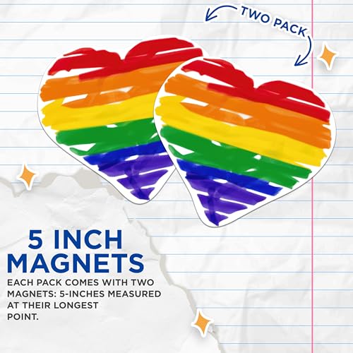 (2 Packs) Rainbow Heart LGBTQ Friendly Magnets - Inclusive Welcoming Heart Magnets - 5 Inches On Longest Side - Premium Magnet - for Fridges, Toolboxes, Cars - Made in USA - MAG2312