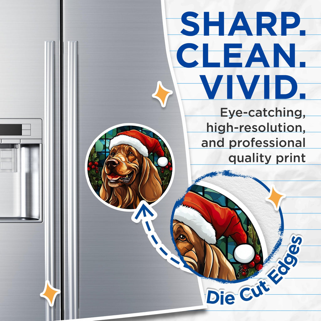 (2 Pack) Christmas Dog Magnets - Stained Glass Basset Hound - Holiday Pet Lover Display - 5 Inches On Longest Side - Thick Durable Magnet - Made in USA - MAG29868