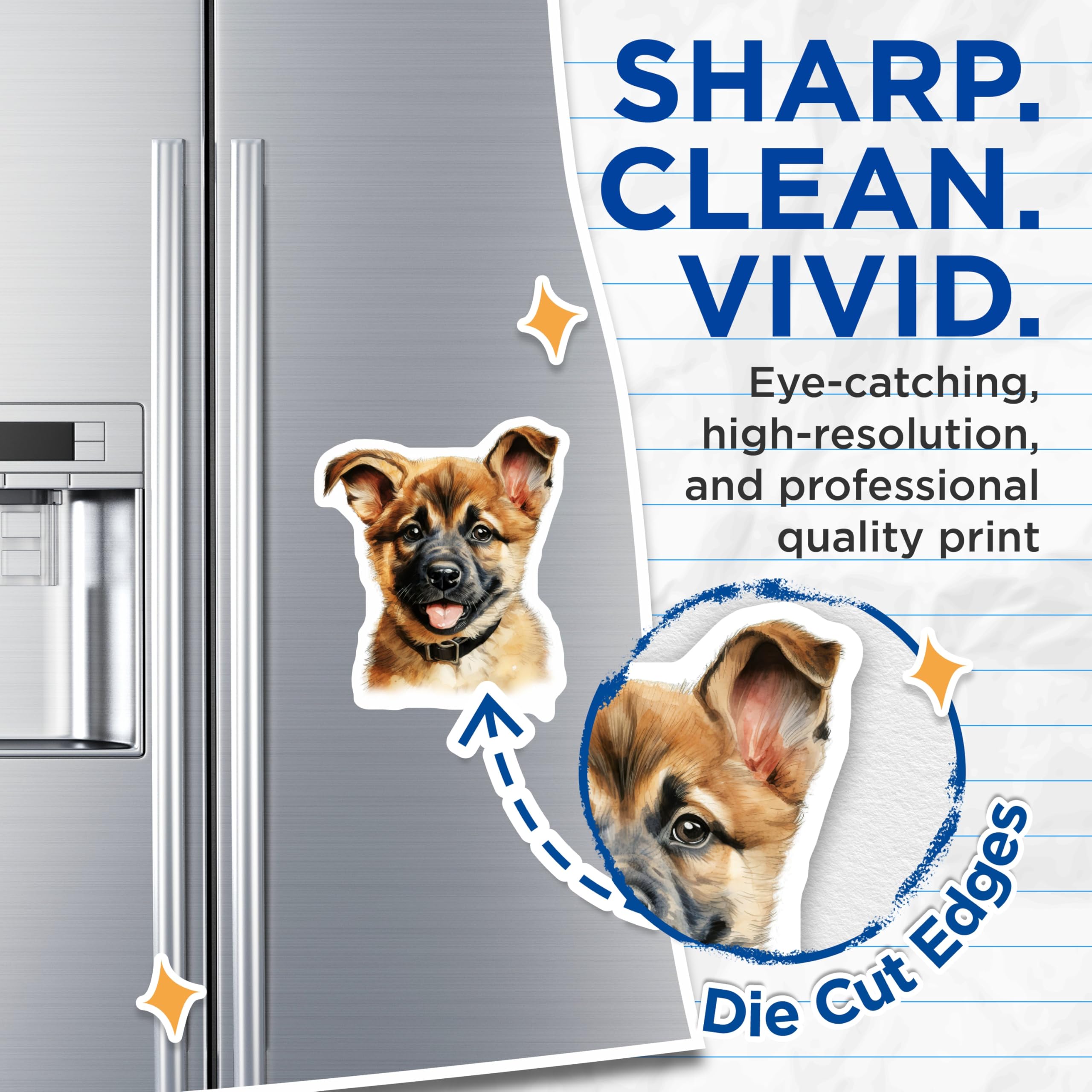 (2 Pack) German Shepherd Puppy Magnets - Cute Dog Artwork - Fridge Locker Decor - 5 Inches On Longest Side - Thick Durable Magnet - Made in USA - MAG24754