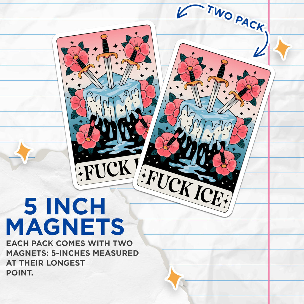 (2 Pack) Rebellious Tarot Magnets - Sword Ice Melting - Snarky Kitchen Decor - 5 Inches On Longest Side - Thick Durable Magnet - Made in USA - MAG20728