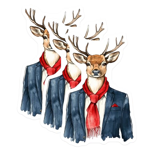 (3 Pack) Deer Decals - Animal Head - Suit Scarf Elegant Laptop Decal - 3 Inches On Longest Side - Easy Peel & Apply - Made in USA - 3MCS8268