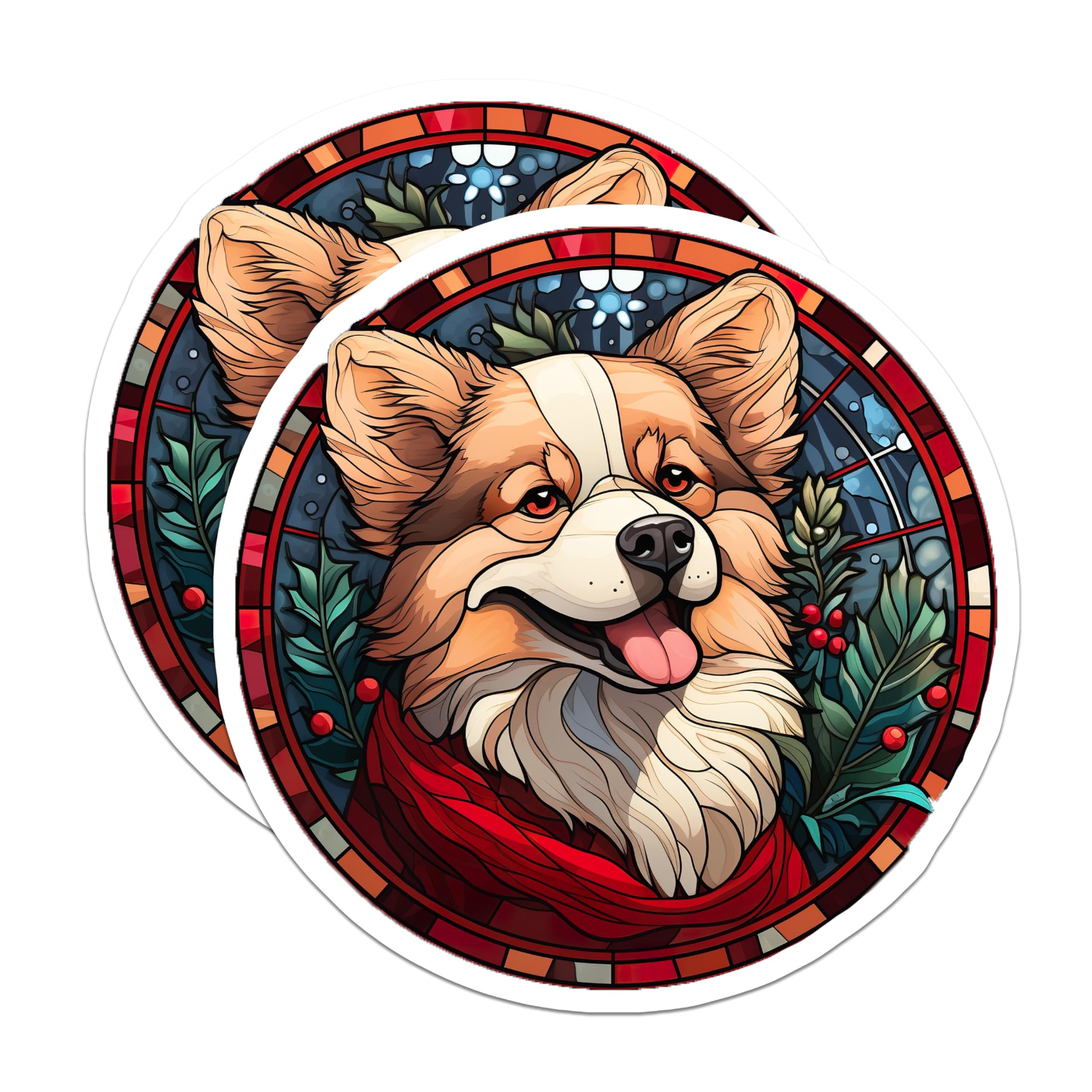 (2 Pack) Corgi Dog Magnets - Stained Glass Art - Holiday Christmas Decor - Pet Lover Refrigerator Magnets - 5 Inches On Longest Side - Thick Durable Magnet - Made in USA - MAG28816