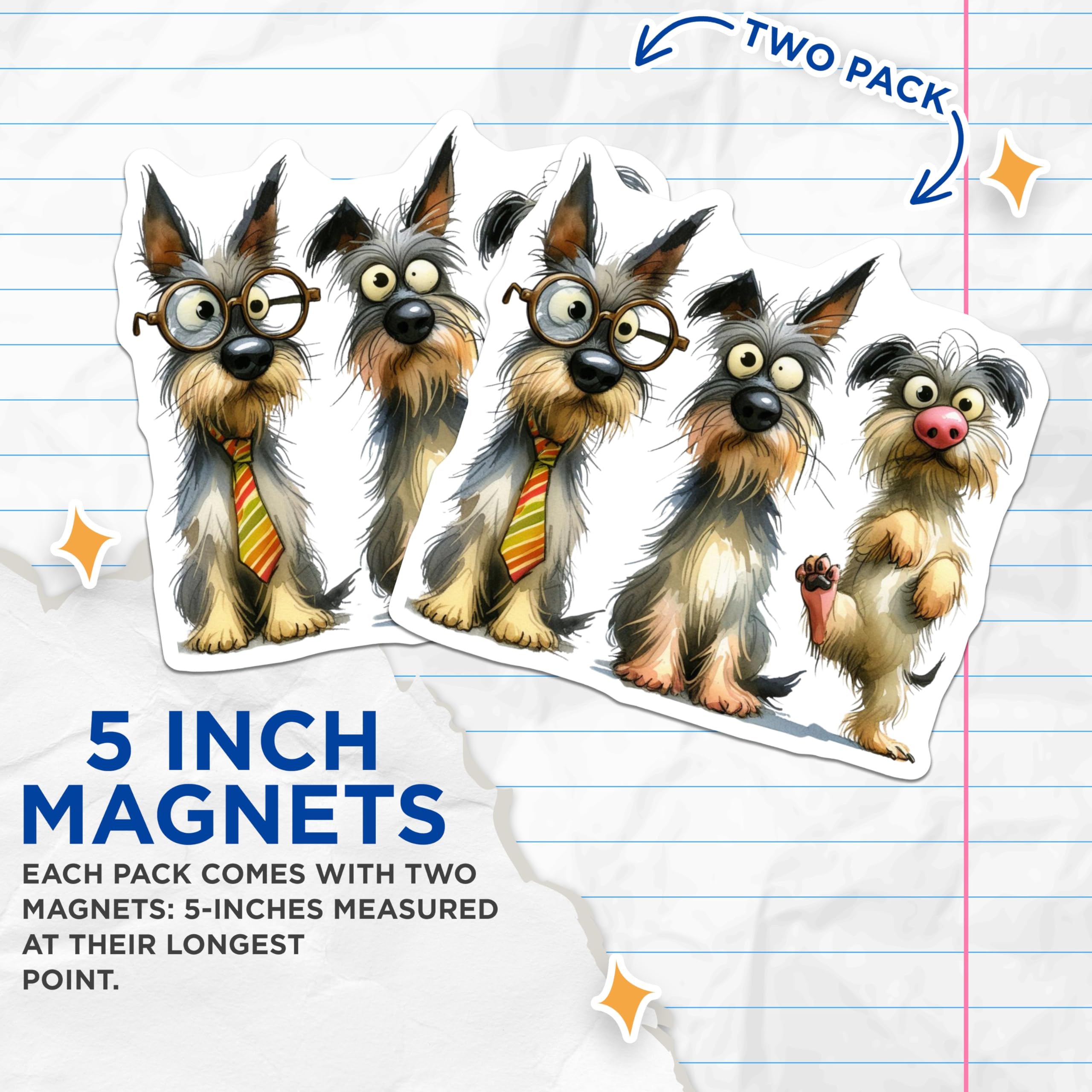 (2 Pack) Funny Dog Magnets - Quirky Pet Art - Dog Lover Kitchen Decor - Humorous Animal Magnet Set - 5 Inches On Longest Side - Thick Durable Magnet - Made in USA - MAG26754