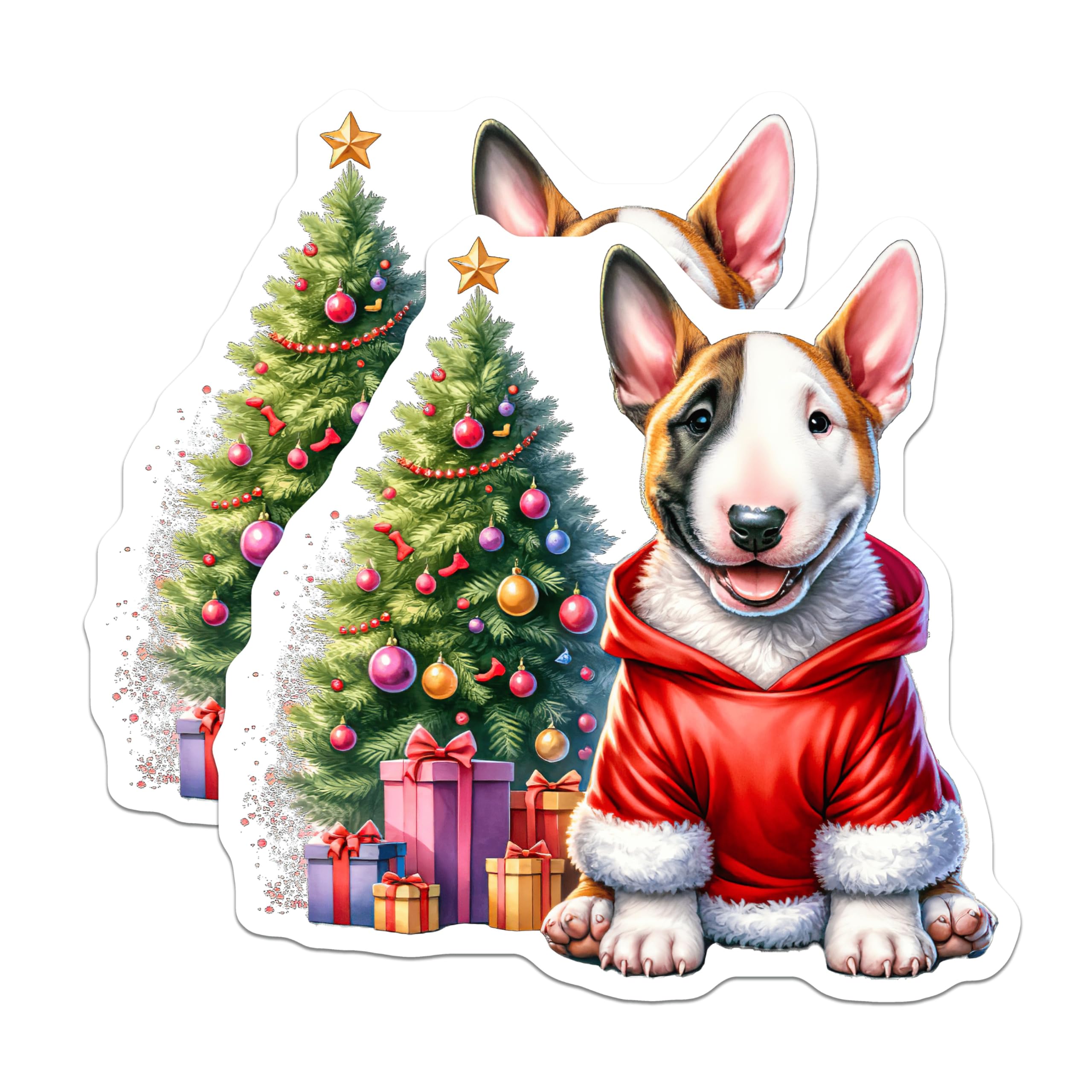 (2 Pack) Bull Terrier Christmas Dog Magnets - Holiday Pet Decor - Santa Puppy Refrigerator Accent - 5 Inches On Longest Side - Thick Durable Magnet - Made in USA - MAG28892