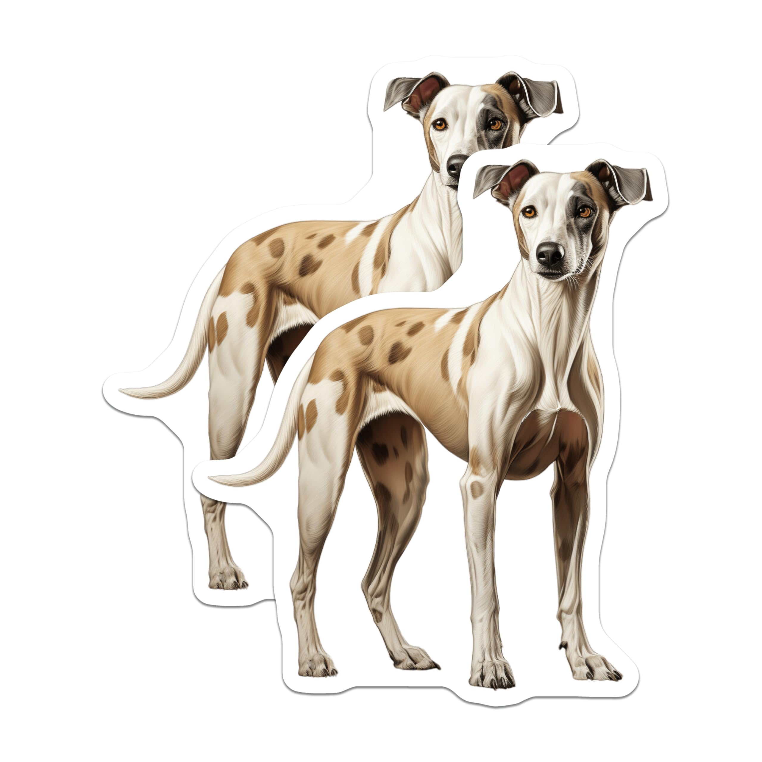 (2 Pack) Sighthound Dog Magnets - Greyhound Whippet Art - Pet Owner Refrigerator Decor - Dog Mom Dad Fridge Accent - 5 Inches On Longest Side - Thick Durable Magnet - Made in USA - MAG25061