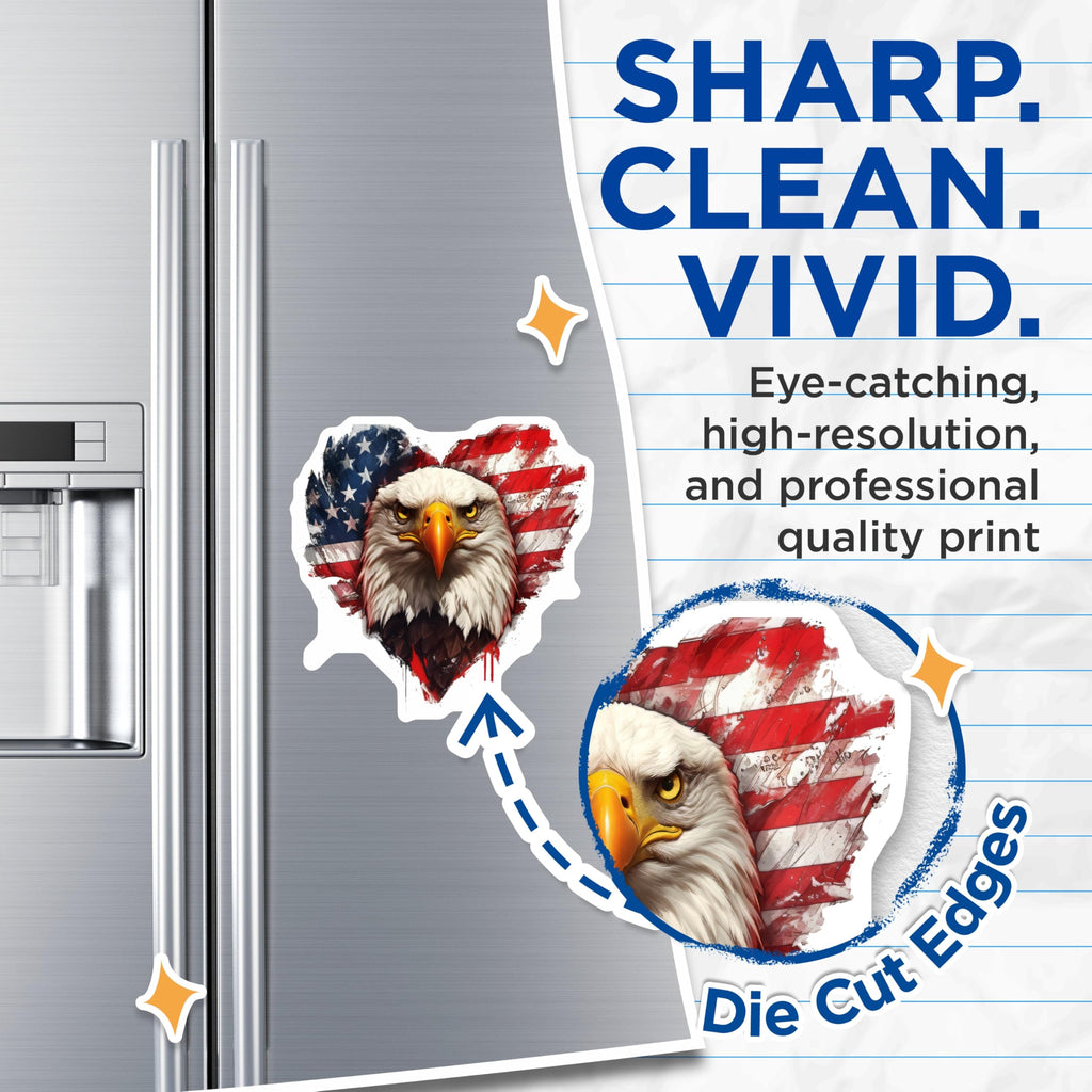 (2 Pack) Majestic Bald Eagle Head Magnets - USA Flag Heart Design - Patriotic American Pride Refrigerator Magnet Set - 5 Inches On Longest Side - Thick Durable Magnet - Made in USA - MAG20311