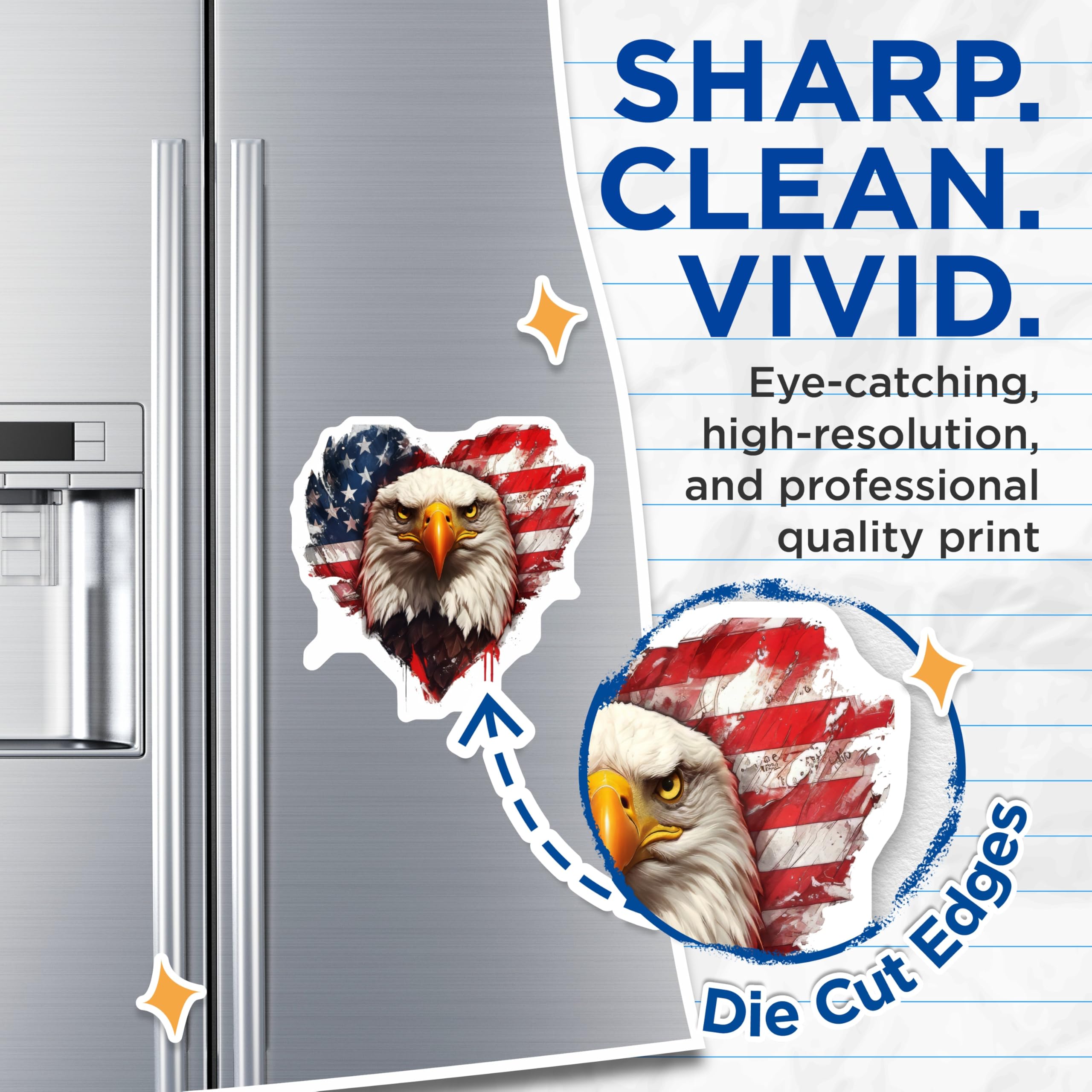 (2 Pack) Majestic Bald Eagle Head Magnets - USA Flag Heart Design - Patriotic American Pride Refrigerator Magnet Set - 5 Inches On Longest Side - Thick Durable Magnet - Made in USA - MAG20311