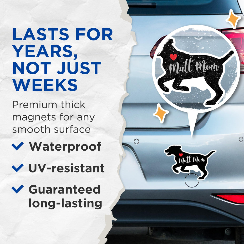 (2 Packs) Mutt Mom Magnets - Dog Mom Love Mutt Dog Breed Magnets - 5 Inches On Longest Side - Premium Magnet - for Fridges, Toolboxes, Cars - Made in USA - MAG2499