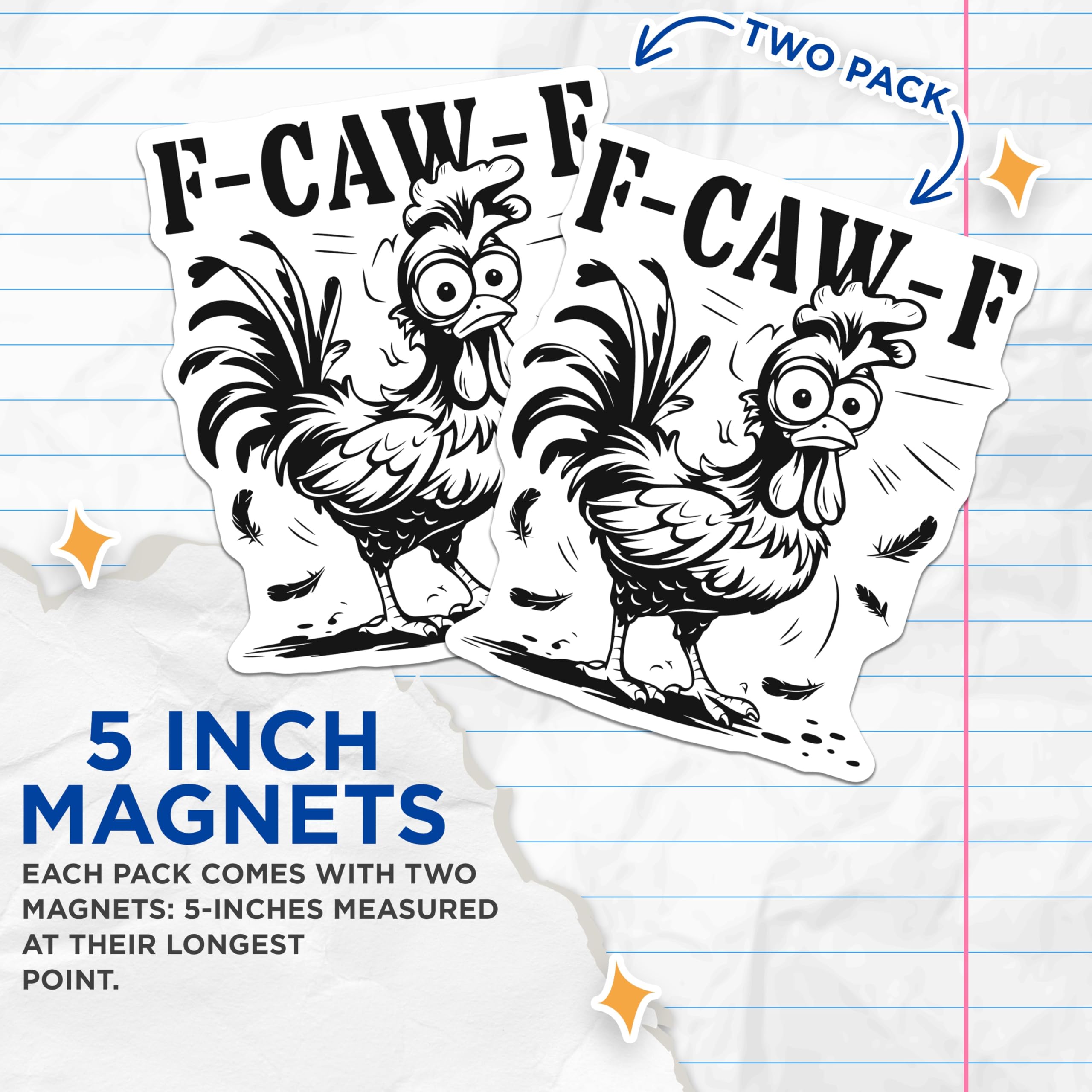 (2 Pack) Funny Chicken Magnets - F-CAW-F - Cartoon Animal Novelty Magnets - 5" On Longest Side - Premium Magnet - for Cars, Refrigerators, Toolboxes, Lockers - Made in USA - MAG15747