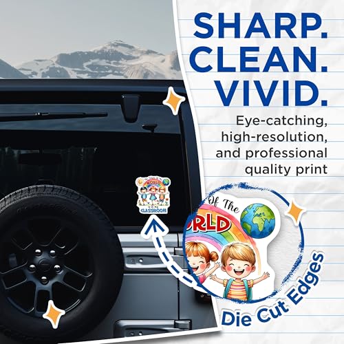(2 Pack) The Future of The World Stickers - Classroom Decor - Motivational Teacher - 5" On Longest Side - Sticks to Smooth Flat Surfaces - Made in USA - BMCS8042