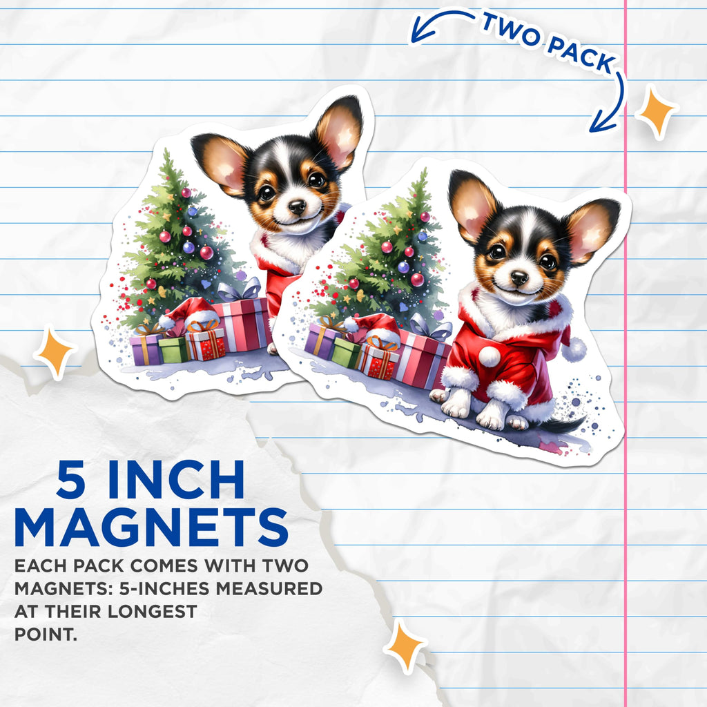 (2 Pack) Christmas Chihuahua Magnets - Puppy Santa Suit - Festive Holiday Decor - 5 Inches On Longest Side - Thick Durable Magnet - Made in USA - MAG24588