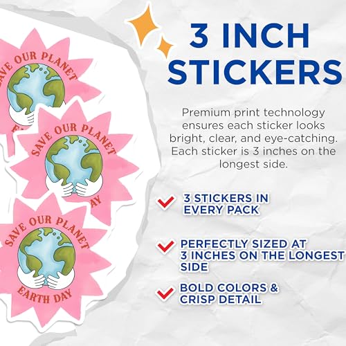 (3 Pack) Save Our Planet Decals - Earth Day Stickers - Environmental Awareness - 3 Inches On Longest Side - Easy Peel & Apply - Made in USA - 3MCS7207