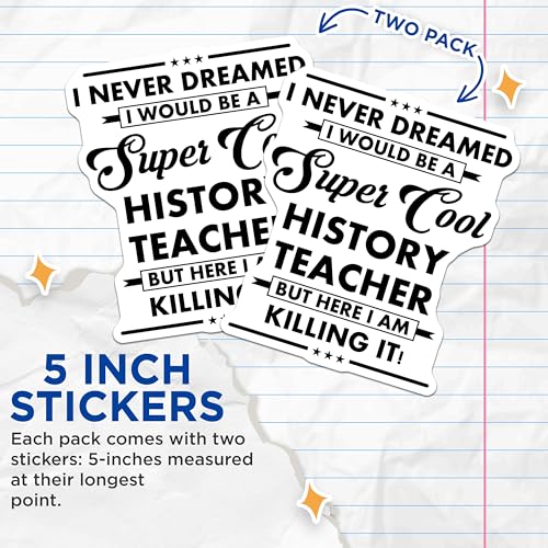 (2 Pack) Cool History Teacher Stickers - Funny Teacher Quote - Inspirational School Decor - 5" On Longest Side - Sticks to Smooth Flat Surfaces - Made in USA - BMCS6153