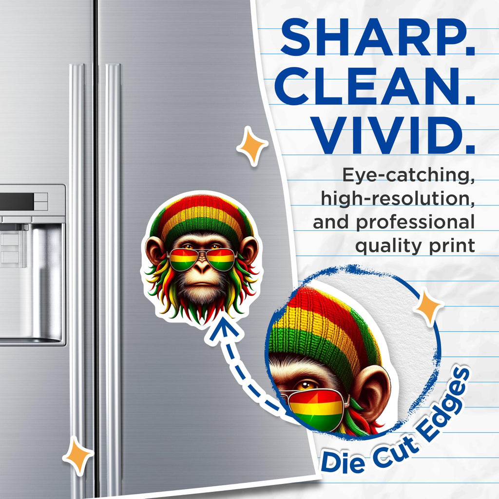(2 Pack) Cool Monkey Magnets - Rasta Monkey Art - Vibrant Animal Print Magnets - 5" On Longest Side - for Cars, Fridges, Toolboxes - Made in USA - MAG4382