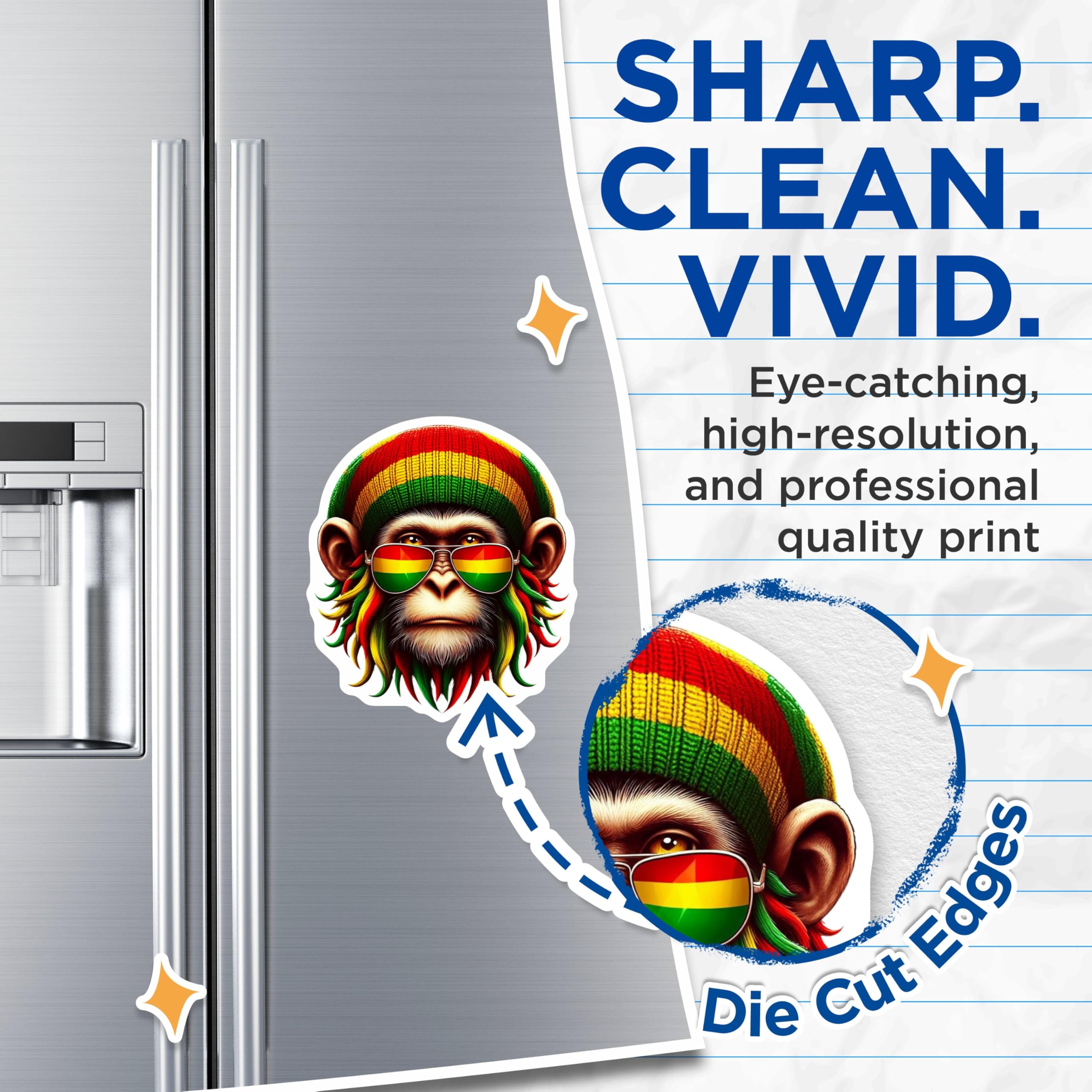 (2 Pack) Cool Monkey Magnets - Rasta Monkey Art - Vibrant Animal Print Magnets - 5" On Longest Side - for Cars, Fridges, Toolboxes - Made in USA - MAG4382