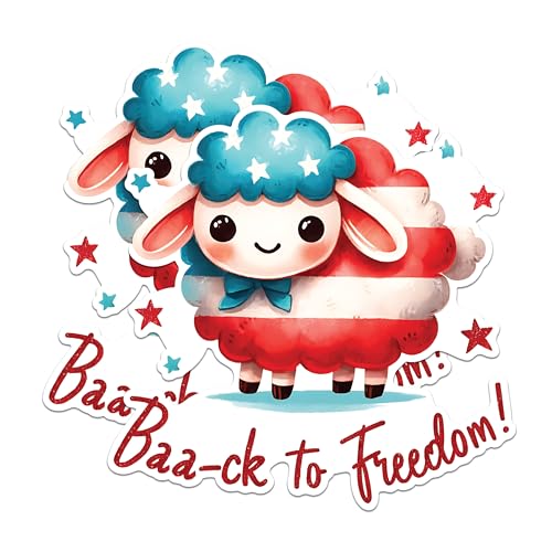 (2 Pack) Cute Patriotic Sheep Stickers - Red White Blue Sheep Stickers - Independence Day Sheep Stickers - 5" On Longest Side - Sticks to Any Smooth Flat Surface - Made in USA - BMCS2721