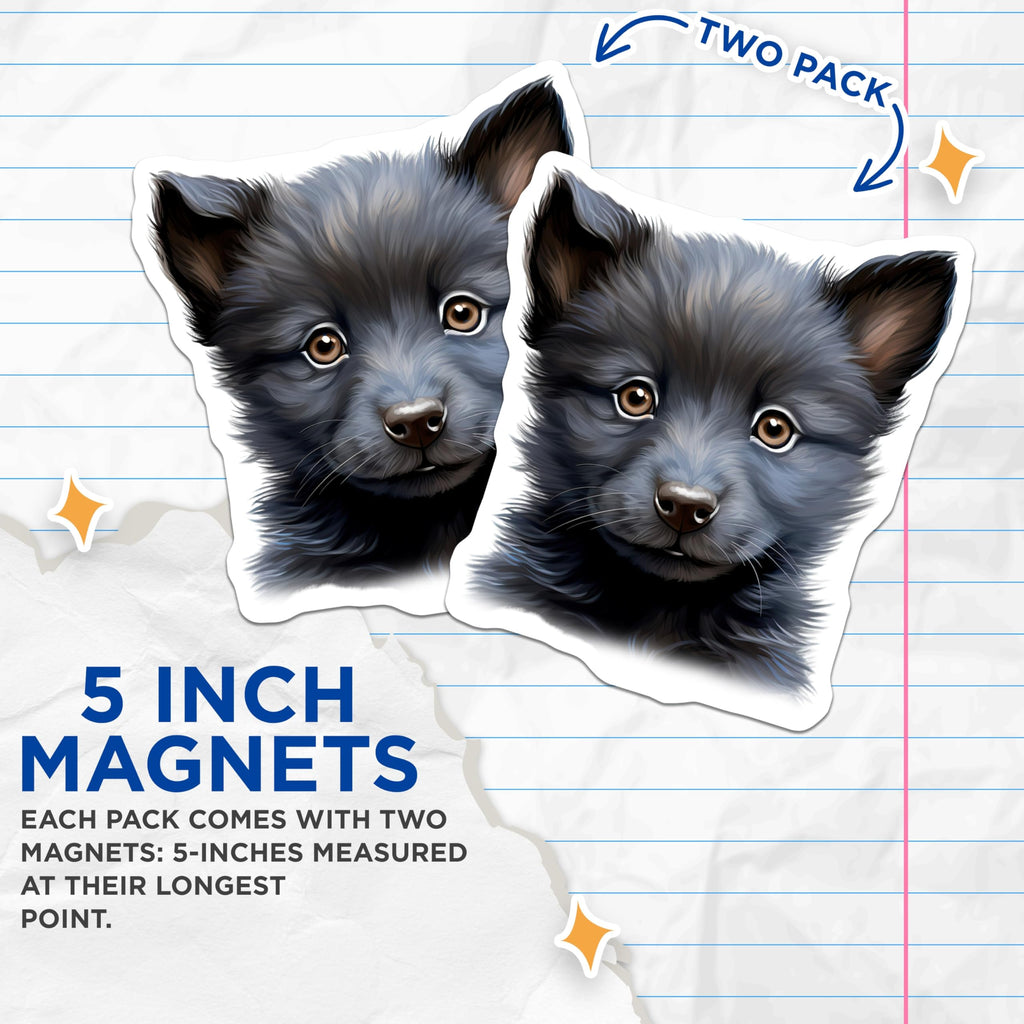 (2 Pack) Adorable Black Puppy Magnets - Fluffy Dog Lover Decor - Cute Animal Pet Parent Accessory - 5 Inches On Longest Side - Thick Durable Magnet - Made in USA - MAG26780