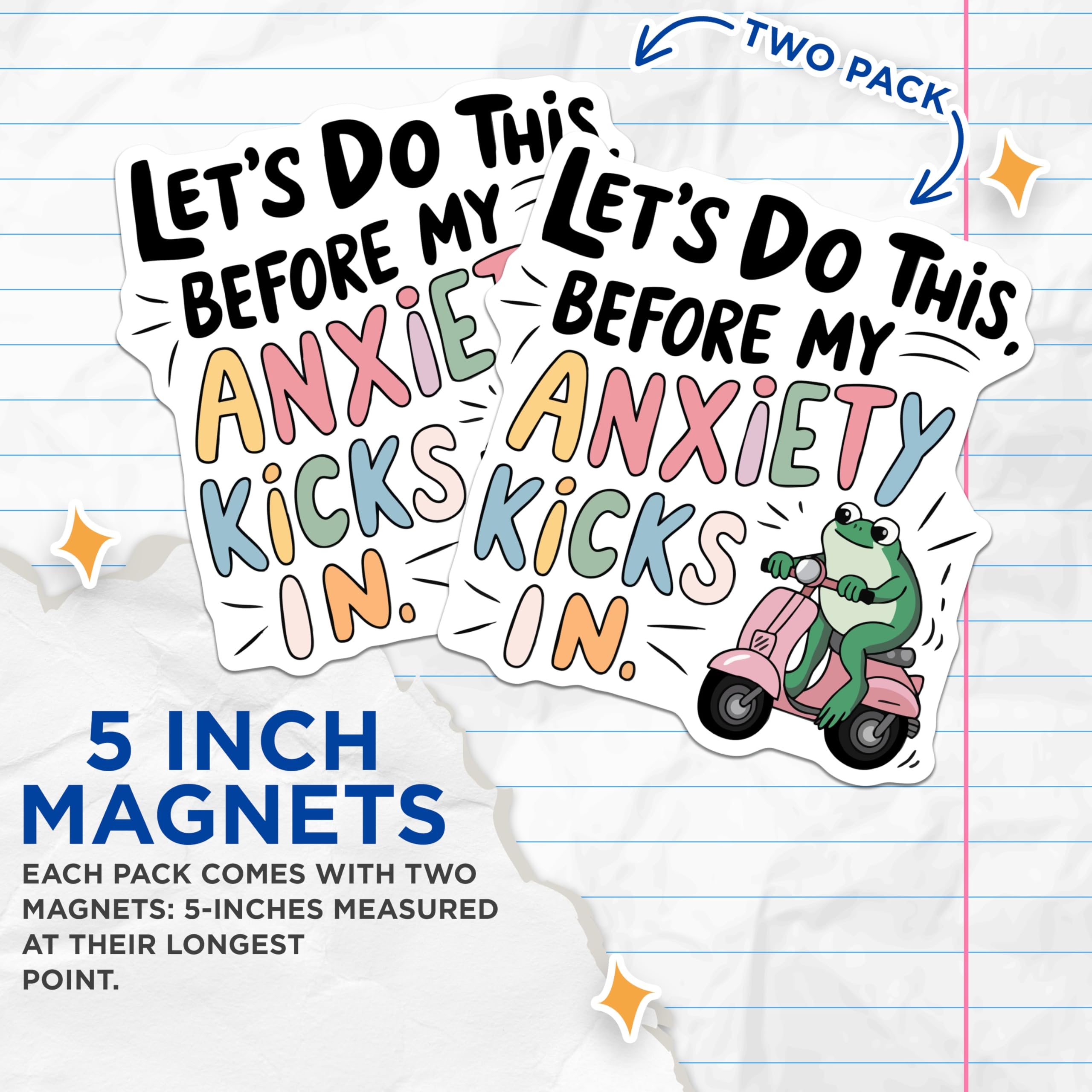 (2 Pack) Anxiety Frog Magnets - Scooter Humor Decor - Mental Health Reminder Art - 5 Inches On Longest Side - Thick Durable Magnet - Made in USA - MAG22745