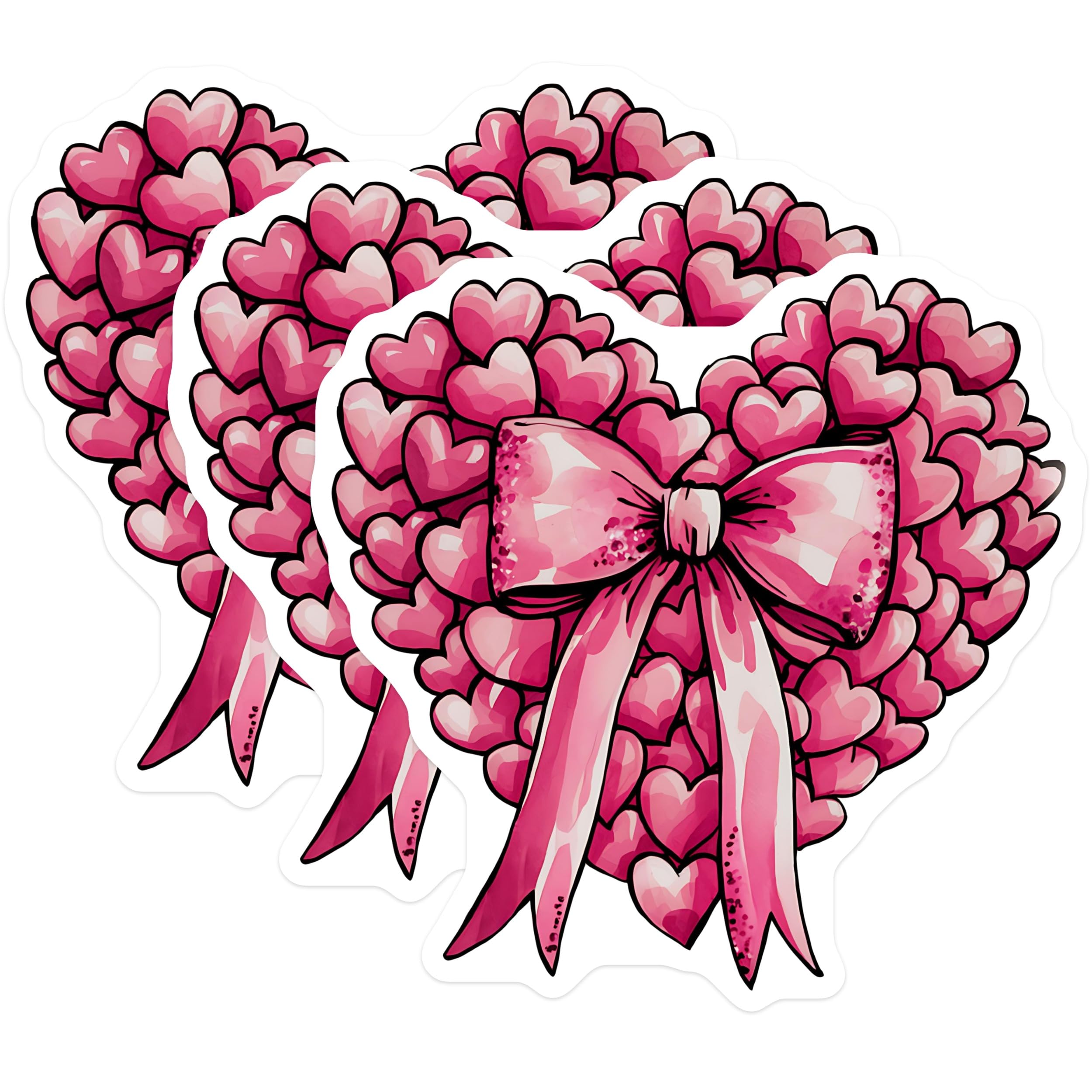 (3 Pack) Heart Decals - Pink Heart Stickers - Hearts with Bow Decal - 3 Inches On Longest Side - Easy Peel & Apply - Made in USA - 3MCS2385