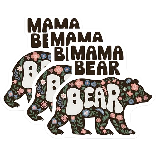 (3 Pack) Mama Bear Decals - Floral Bear - Laptop Decal - 3 Inches On Longest Side - Easy Peel & Apply - Made in USA - 3MCS2688