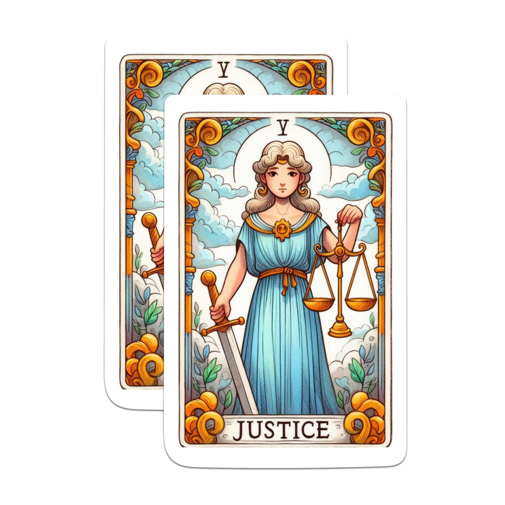 (2 Packs) Justice Tarot Card Stickers - Tarot Spiritual Metaphysical Magic Mystic Decals - 5 Inches On Longest Side - Premium Vinyl Decal - Sticks to Any Smooth Flat Surface - Made in USA - BMCS2265