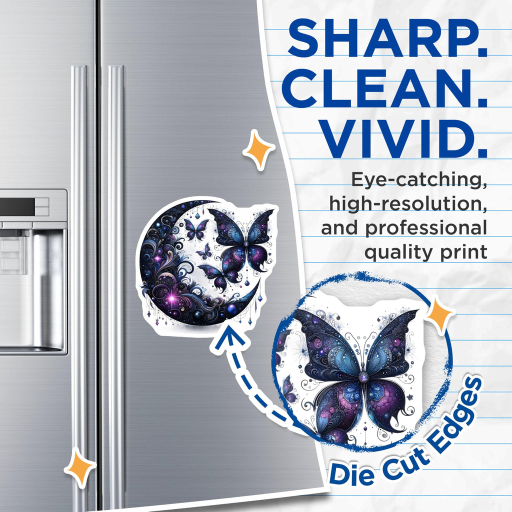 (2 Pack) Butterfly Magnets - Crescent Moon Decor - Celestial Fridge Magnets - 5" On Longest Side - Premium Magnet - for Cars, Refrigerators, Toolboxes, Lockers - Made in USA - MAG14528