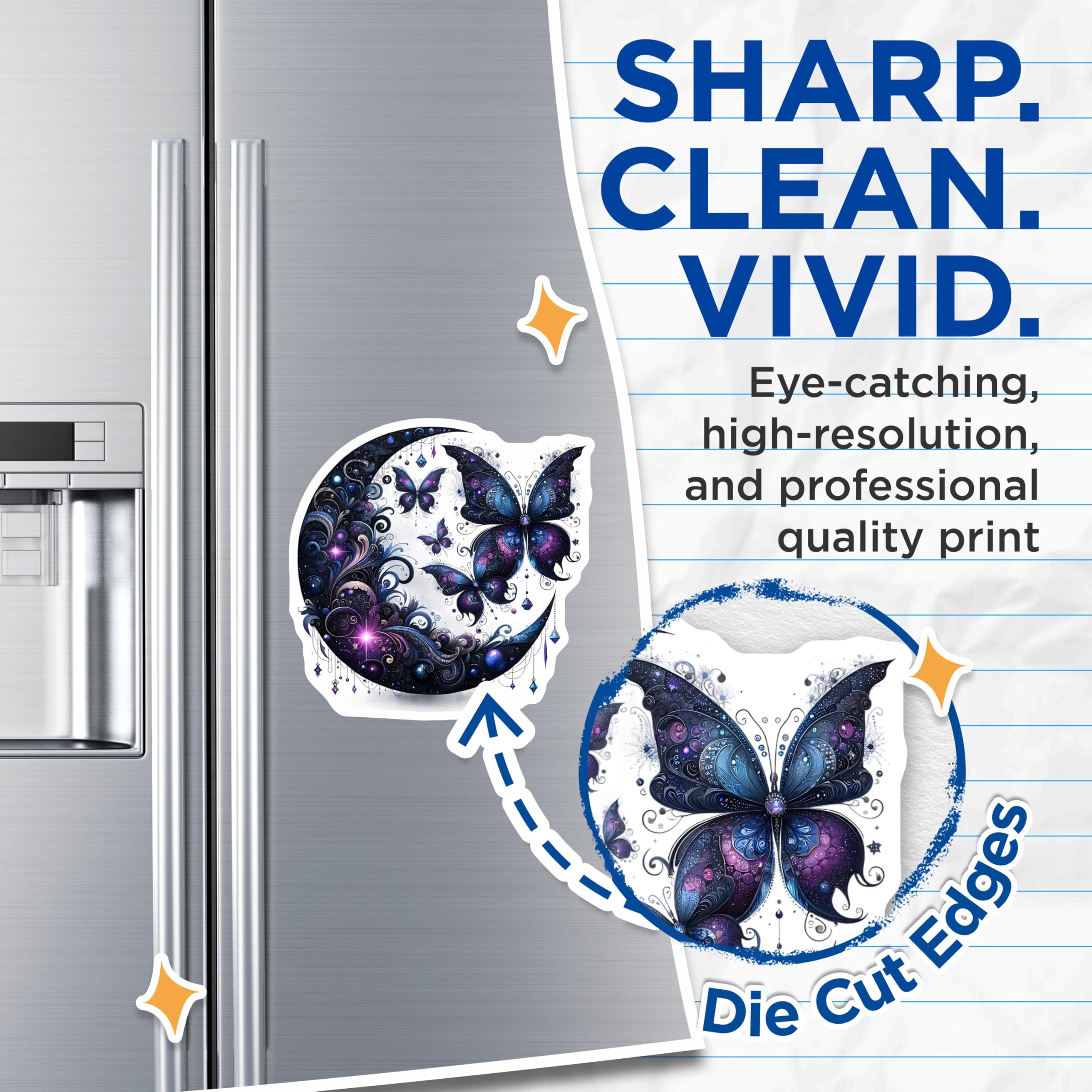 (2 Pack) Butterfly Magnets - Crescent Moon Decor - Celestial Fridge Magnets - 5" On Longest Side - Premium Magnet - for Cars, Refrigerators, Toolboxes, Lockers - Made in USA - MAG14528