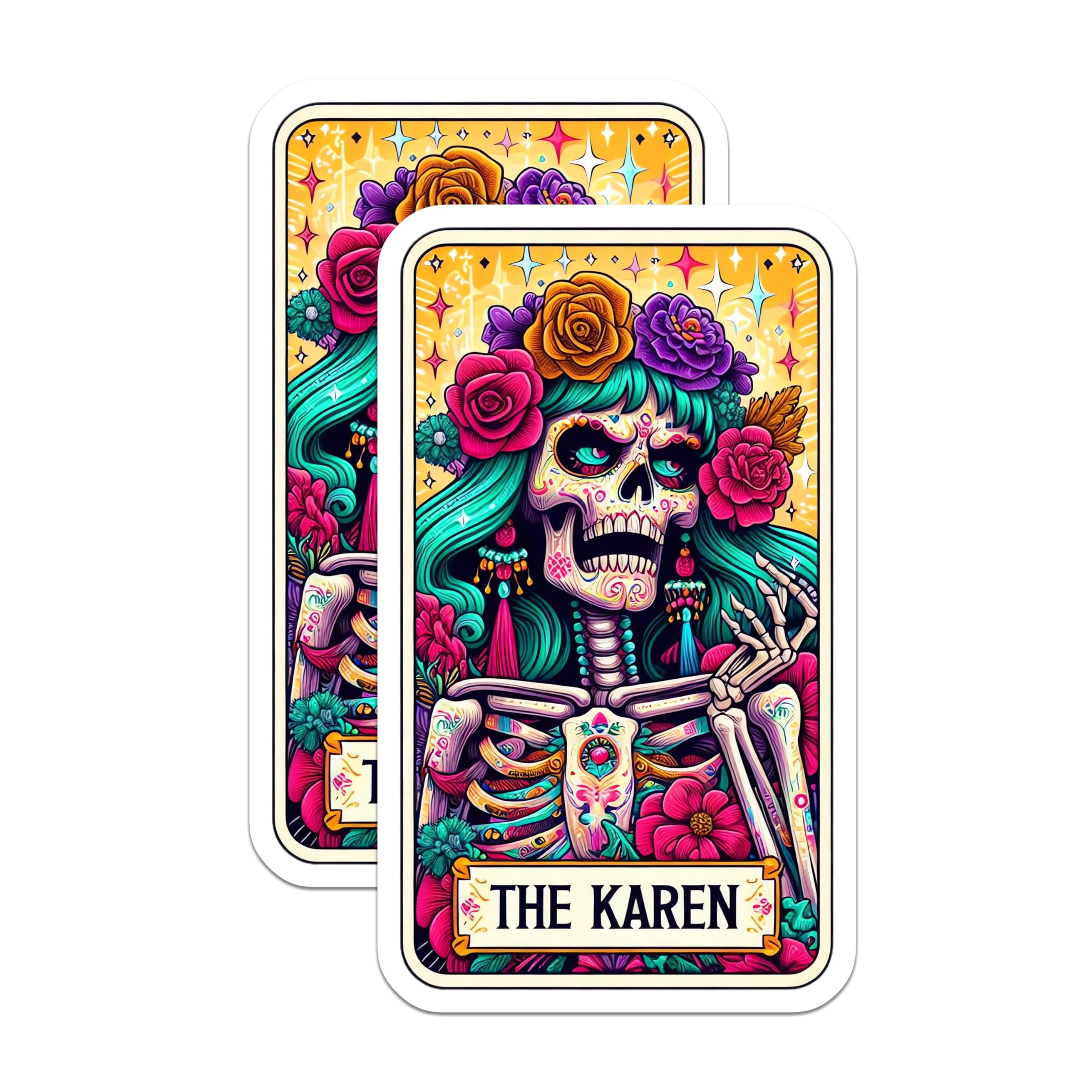 (2 Pack) Karen Skeleton Magnets - Day of the Dead Tarot - Funny Meme Refrigerator Decor - 5 Inches On Longest Side - Thick Durable Magnet - Made in USA - MAG30363