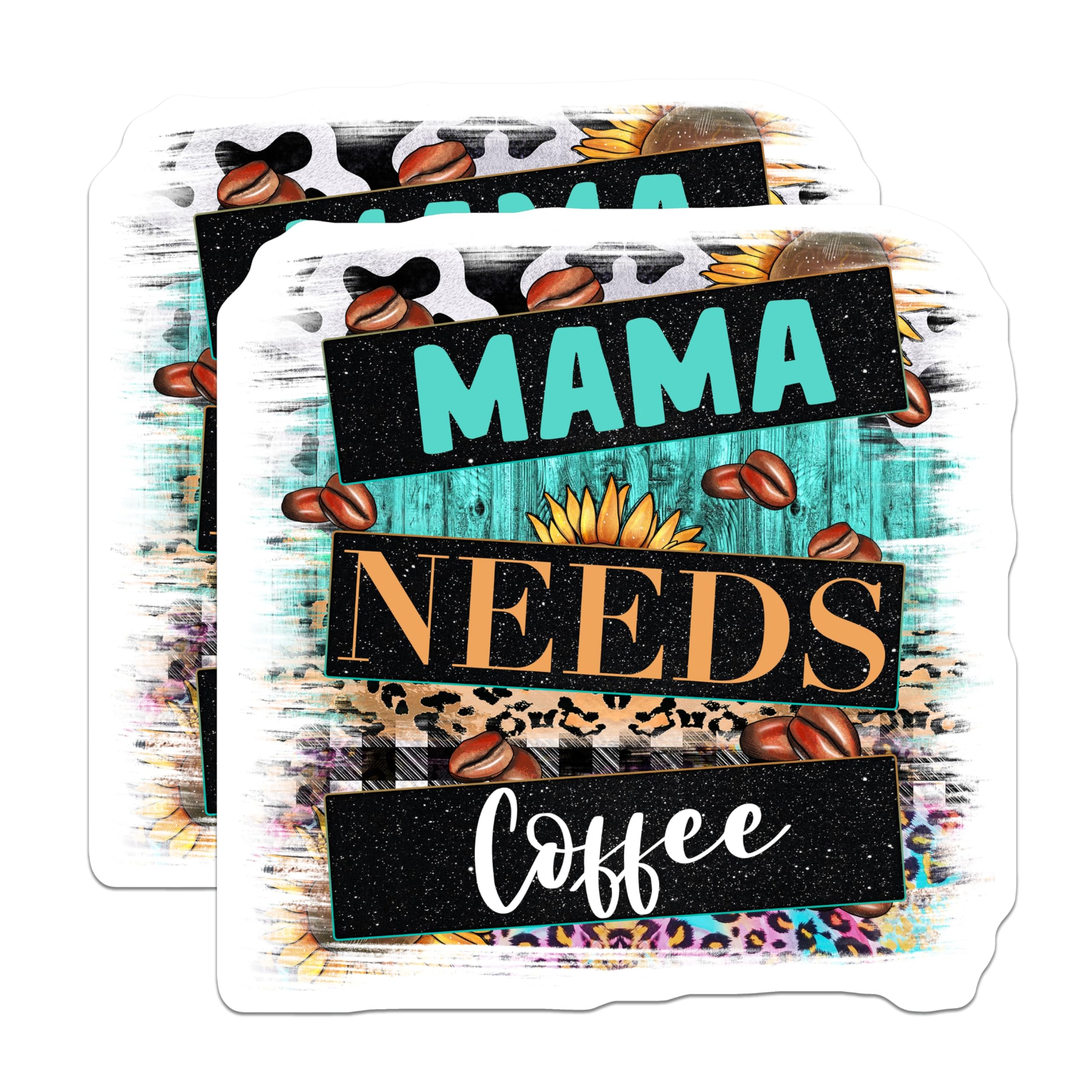 (2 Pack) Mama Needs Coffee Magnets - Boho Western Decor - Farmhouse Coffee Lover Accessory - 5 Inches On Longest Side - Thick Durable Magnet - Made in USA - MAG26367