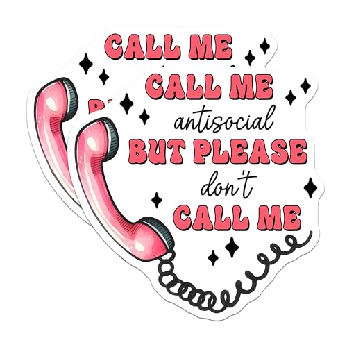 (2 Pack) Call Me Antisocial Stickers - Funny Phone Quote Decal - Don't Call Me - 5" On Longest Side - Sticks to Smooth Flat Surfaces - Made in USA - BMCS7513
