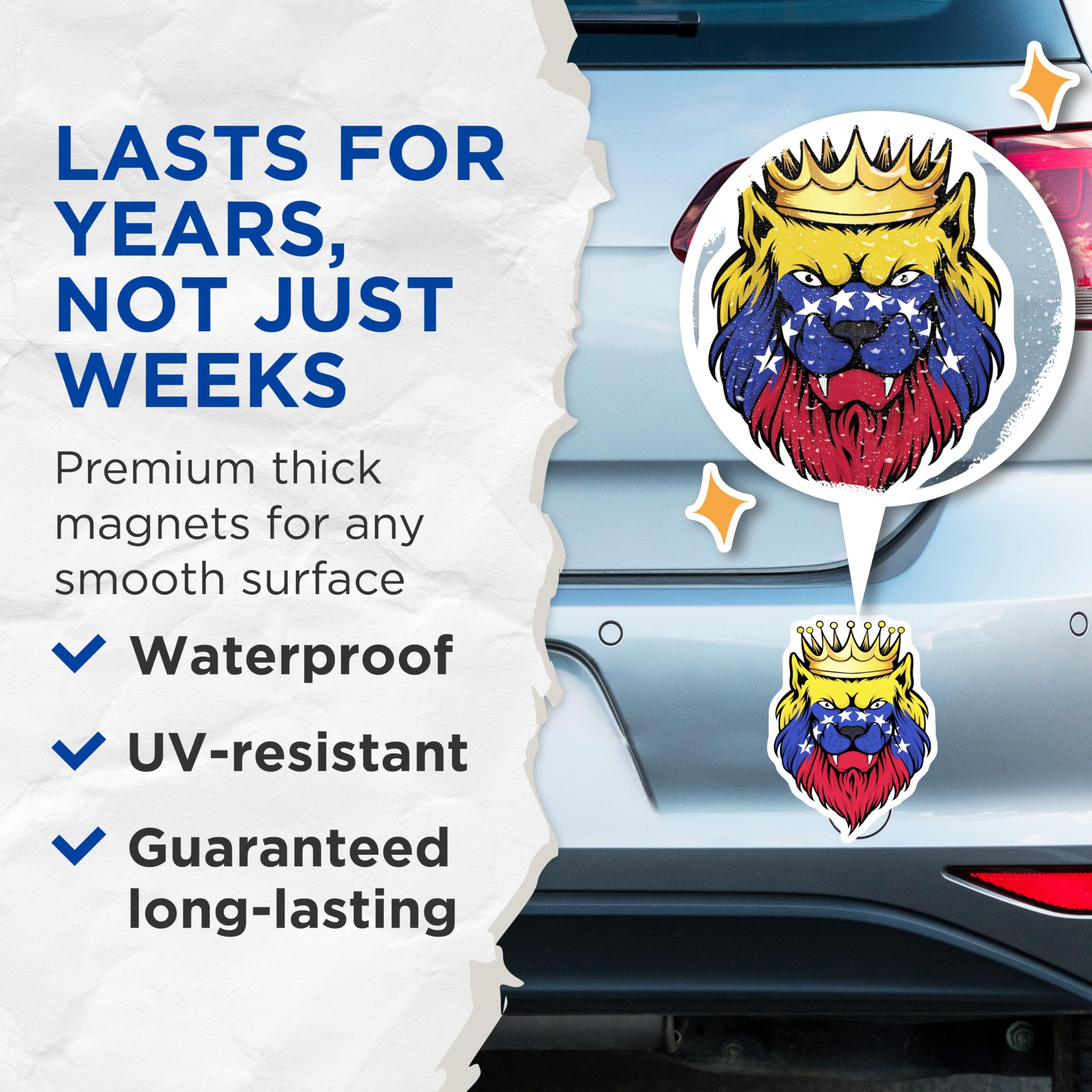 (2 Pack) Venezuela Lion Magnets - Venezuelan Pride - King of Jungle Decor - 5" On Longest Side - Premium Magnet - for Cars, Refrigerators, Toolboxes, Lockers - Made in USA - MAG18043