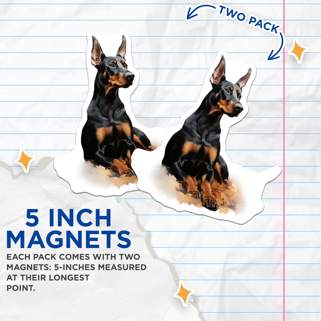(2 Pack) Doberman Pinscher Magnets - Black Tan Dog Decor - Fall Pet Owner Items - 5 Inches On Longest Side - Thick Durable Magnet - Made in USA - MAG26007