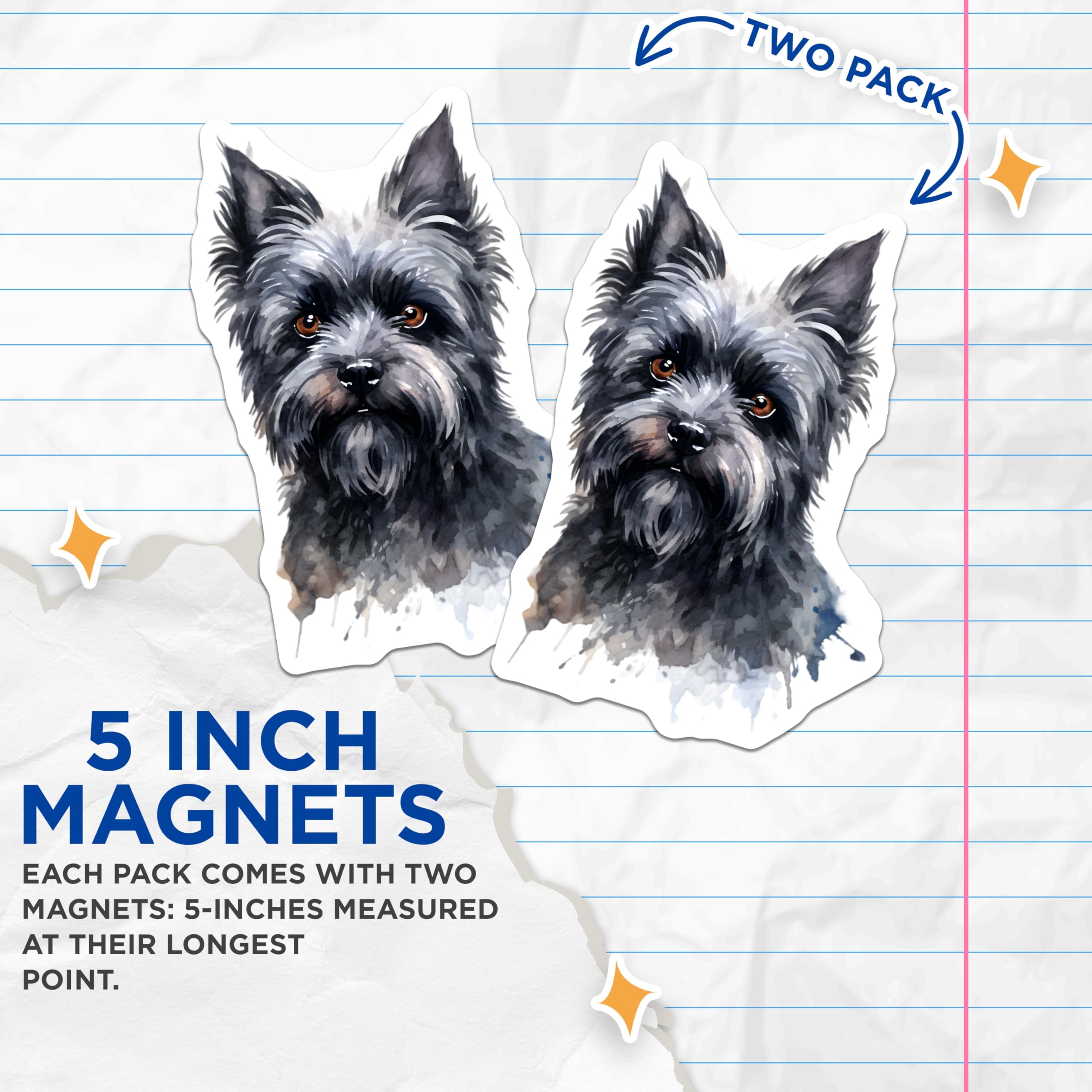 (2 Pack) Black Terrier Dog Magnets - Watercolor Pet Art - Dog Lover Fridge Decor - Canine Friend Home Accent - 5 Inches On Longest Side - Thick Durable Magnet - Made in USA - MAG29925