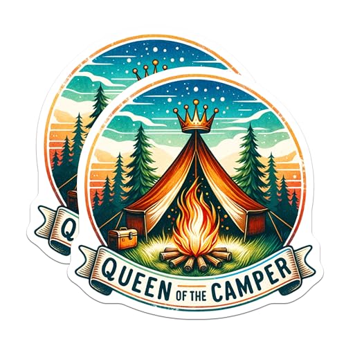 (2 Pack) Queen of The Camper Magnets - Camping Decor - Outdoor Enthusiast - Campfire Lover - Nature Adventure - Hiking Trip - 5" On Longest Side - for Cars, Fridges, Toolboxes - Made in USA - MAG6788
